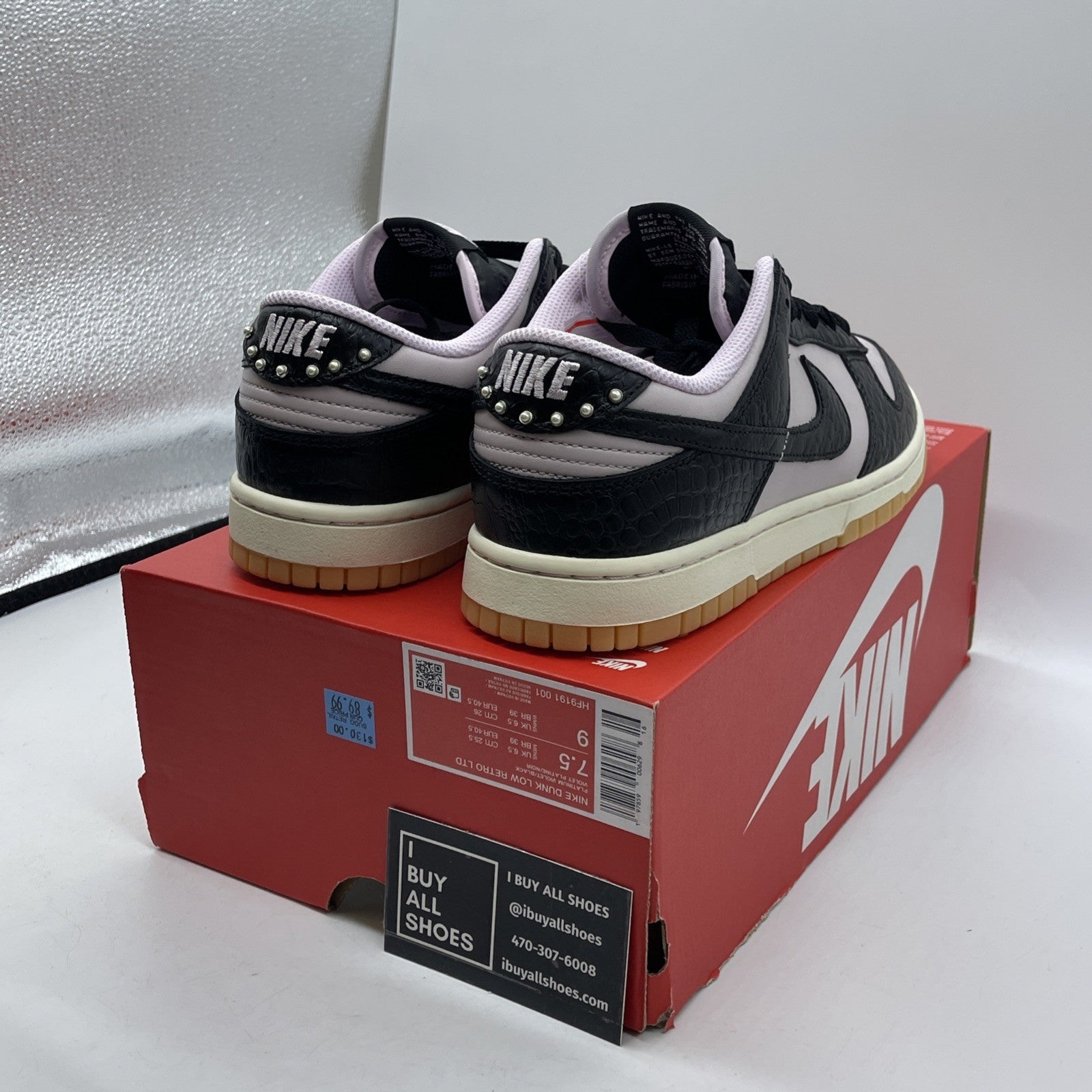 Size 7.5 - Nike Dunk Low Black Platinum Violet Croc Purple Black (HF9191-001)