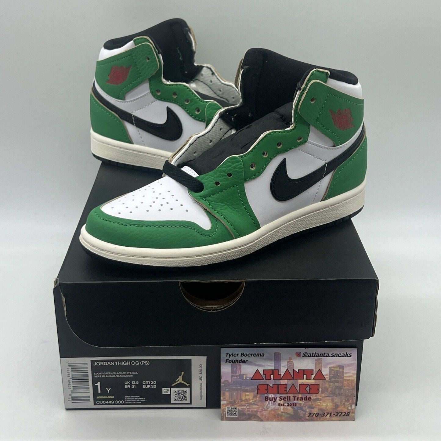 Nike Air Jordan 1 High OG Preschool (PS) Lucky Green SIZE 1Y CU0449-300 Og All