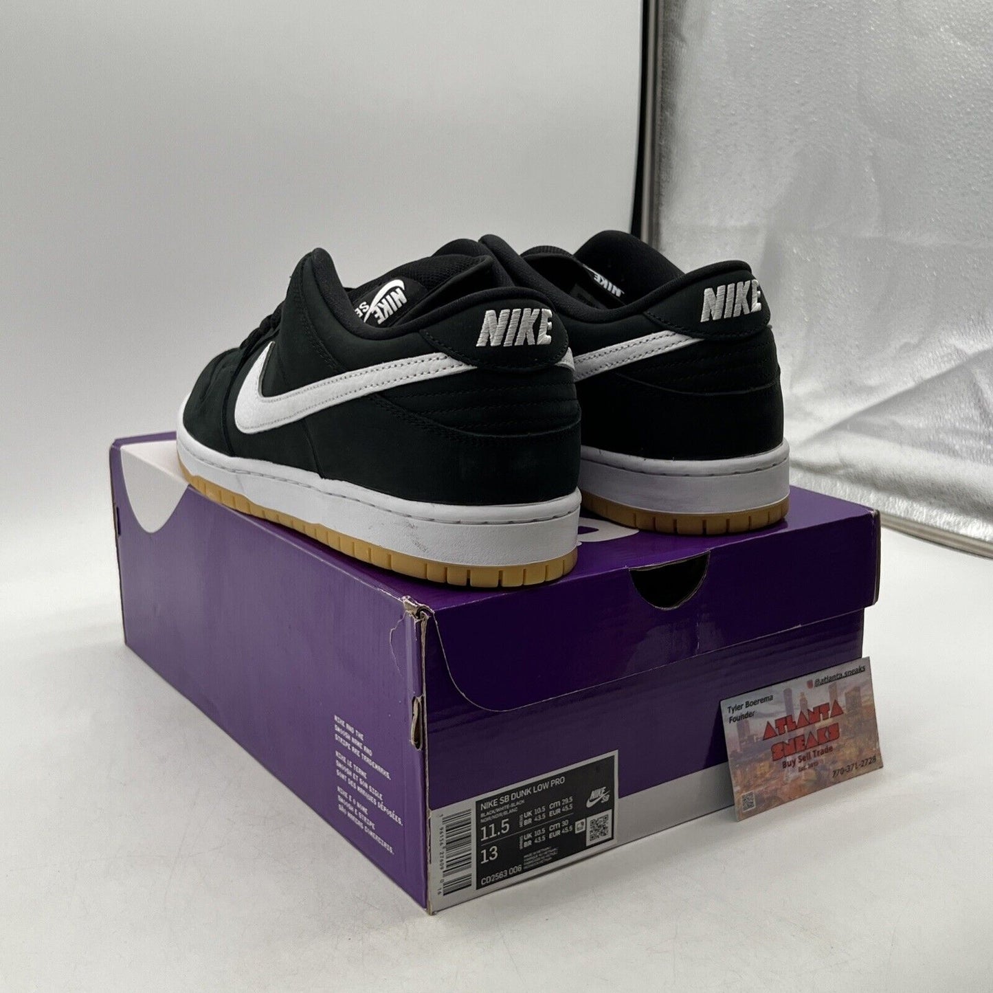 Size 11.5 - Nike Dunk Low SB Black Gum Suede White Gum (CD2563-006)