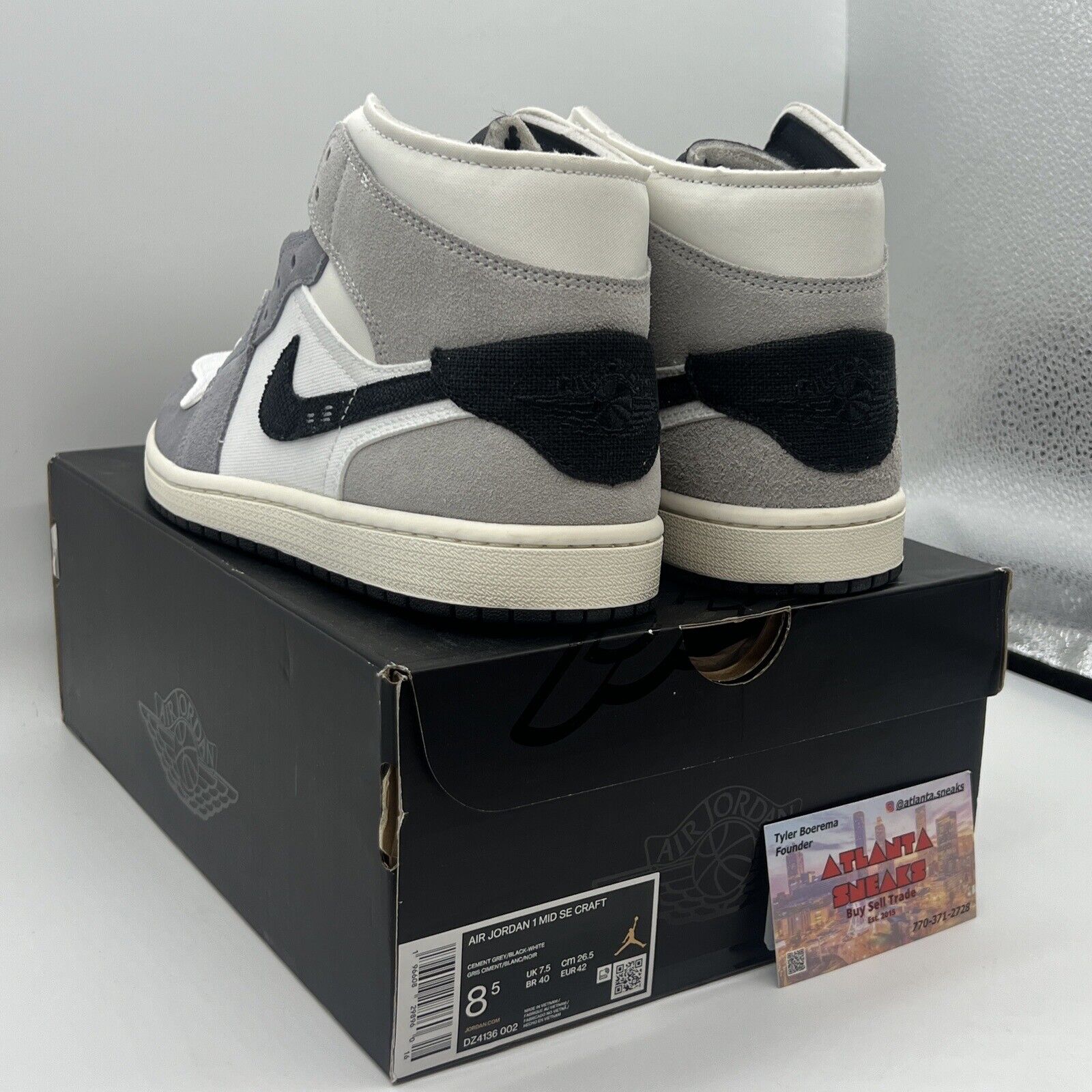 Men's Jordan 1 Mid SE Craft Cement Grey/Black-White (DZ4136 002) Size 8.5 Og All