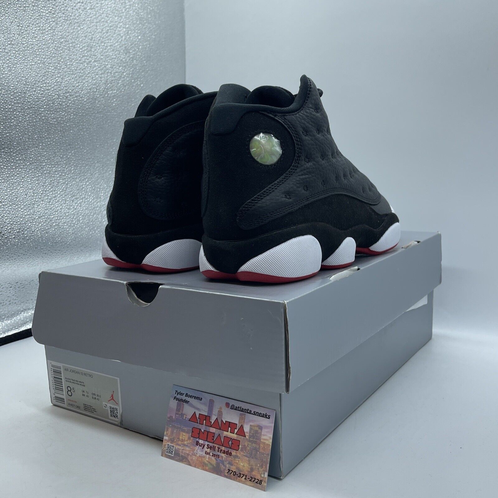 Size 8.5 - Jordan 13 Retro Mid Playoff Black White Red Suede (414571-062)