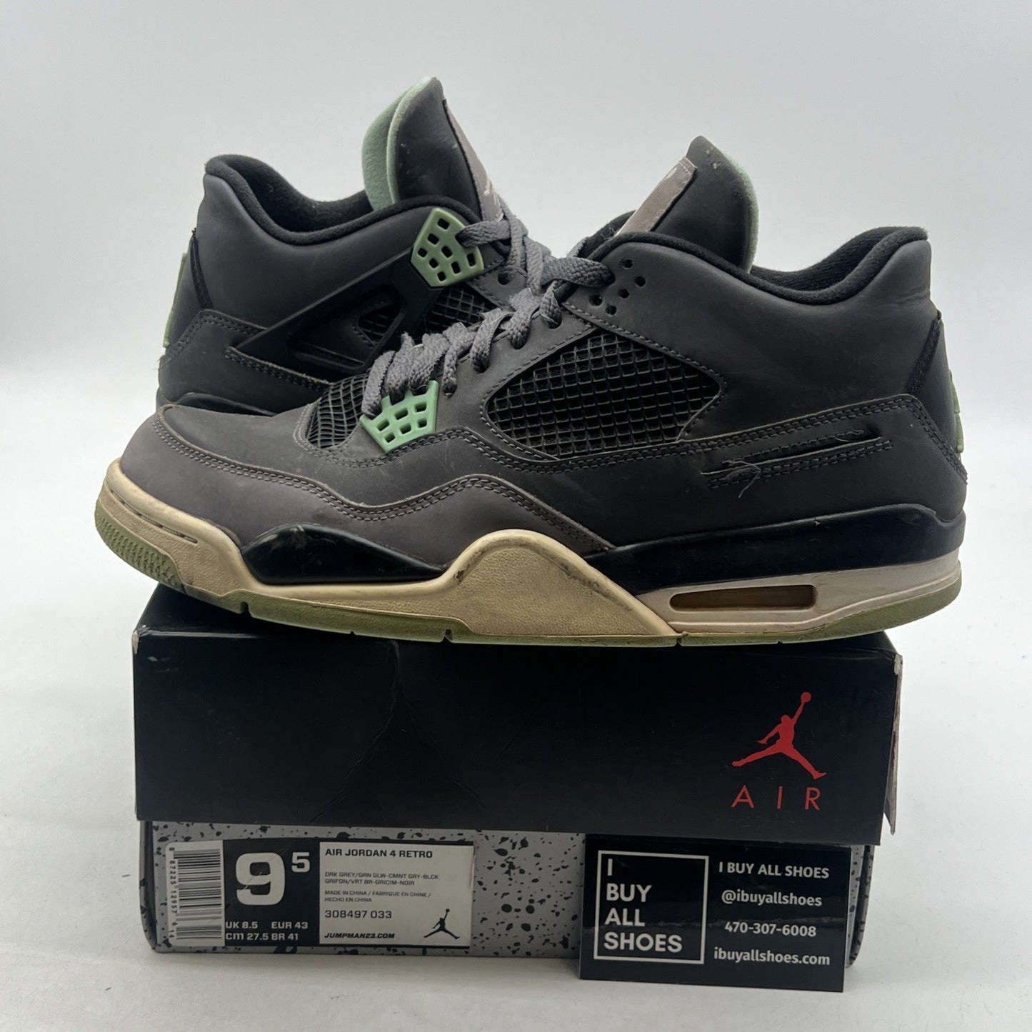 Size 9.5 - Air Jordan 4 Retro Green Glow 2013 (308497-033)