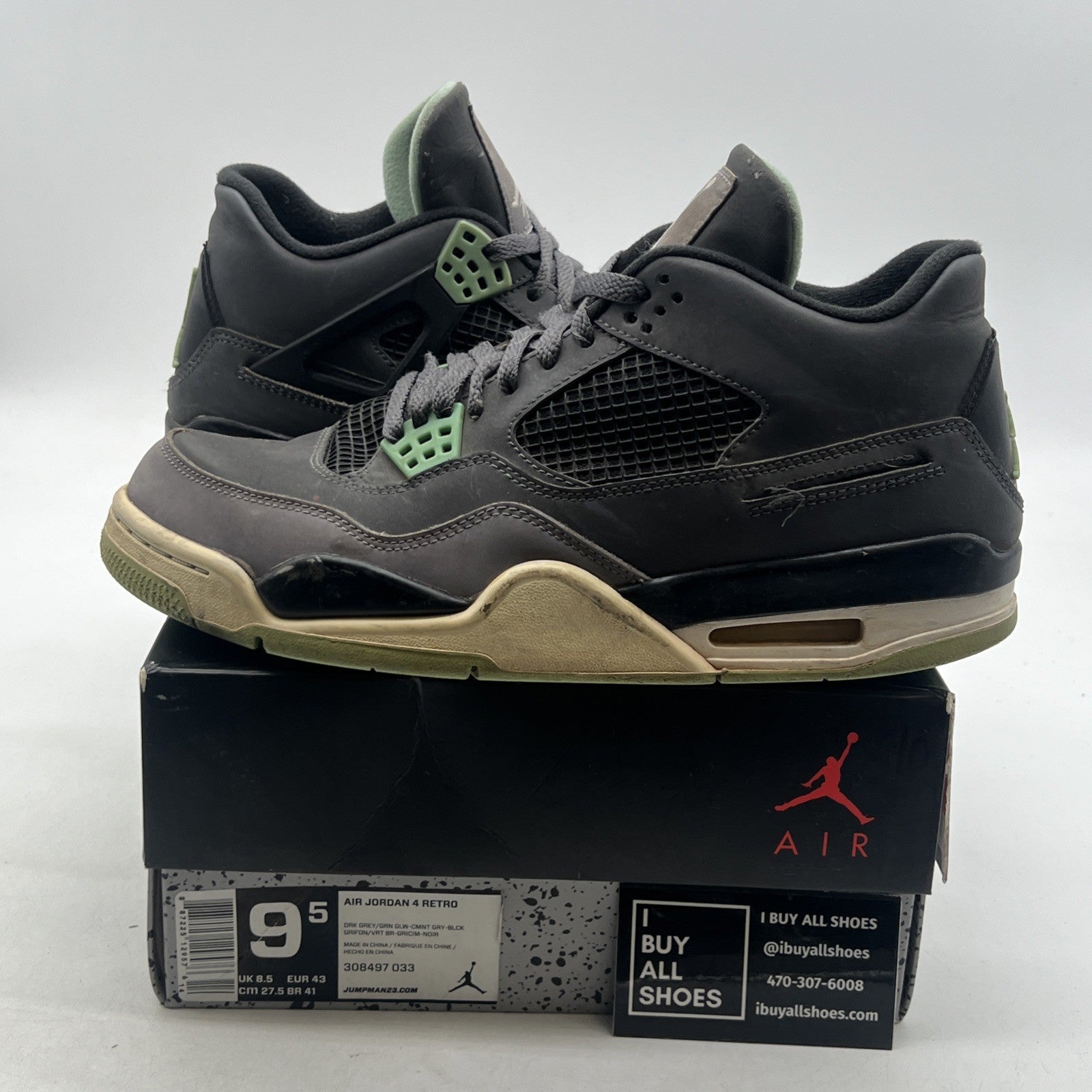 Size 9.5 - Air Jordan 4 Retro Green Glow 2013 (308497-033)