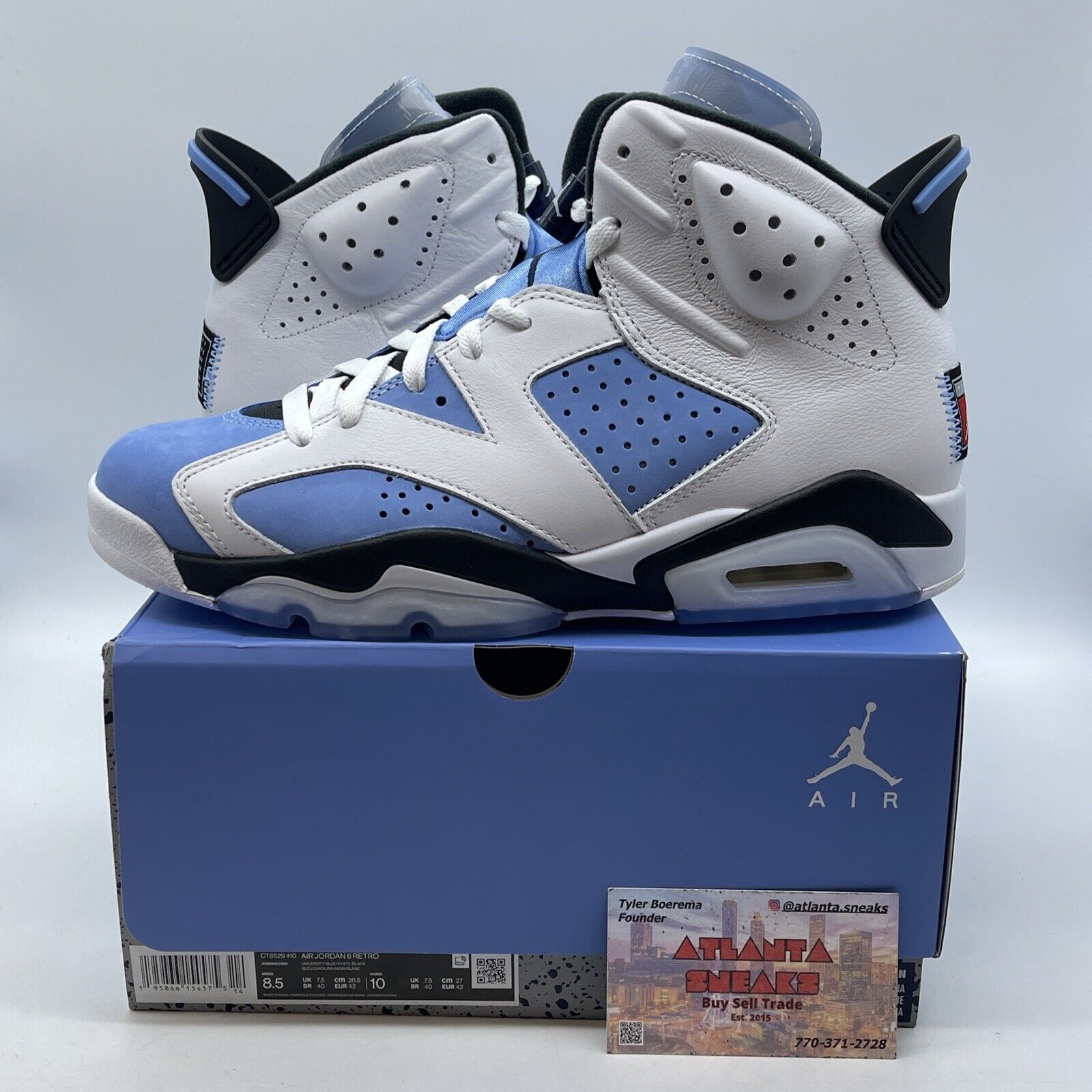 Size 8.5 - Jordan 6 Retro Mid UNC Home Blue Suede White Leather (CT8529-410)