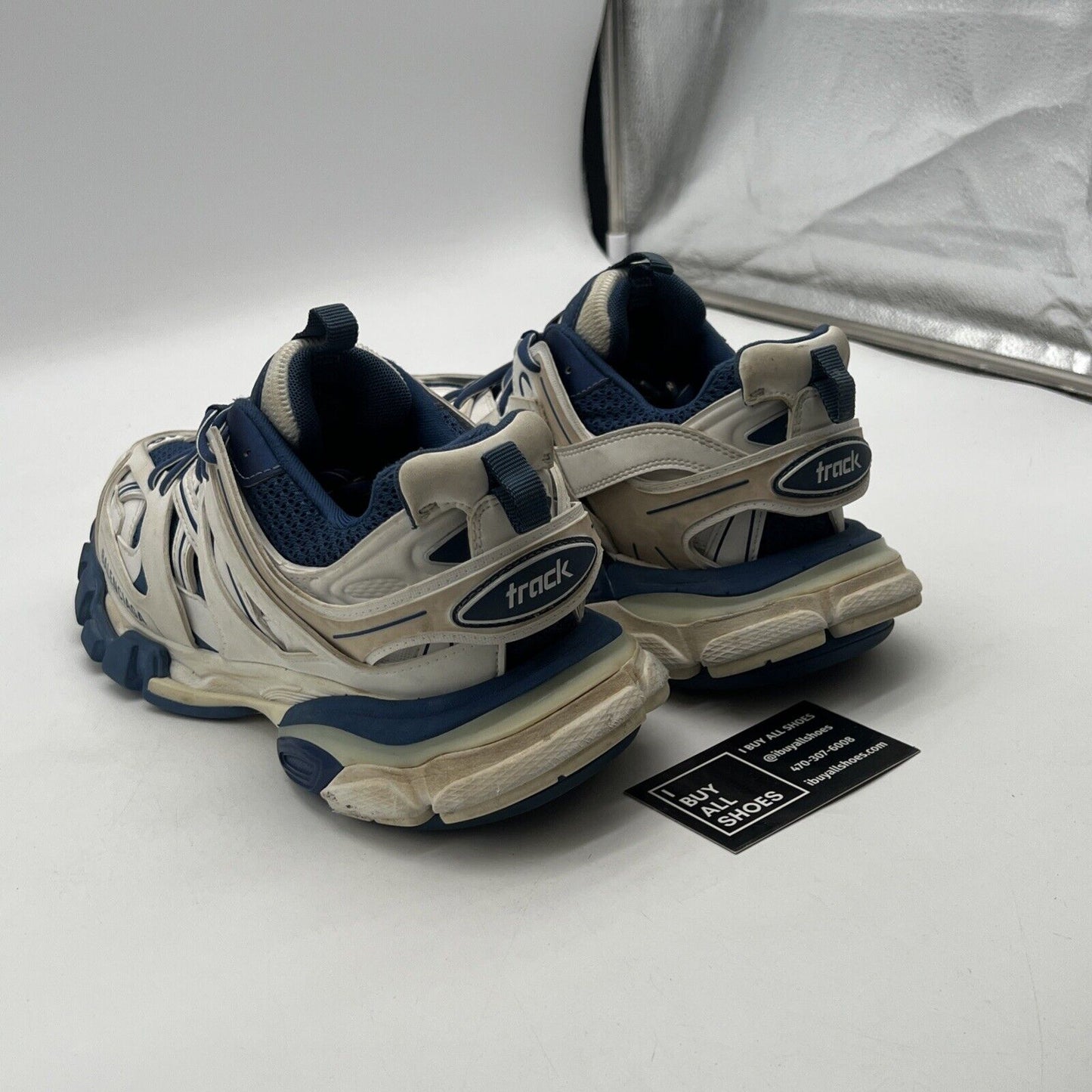 Size 10W-Balenciaga Track Sneaker Blue White Distressed Platform Flat Trainer 40