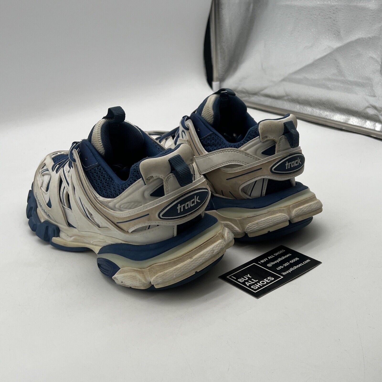 Size 10W-Balenciaga Track Sneaker Blue White Distressed Platform Flat Trainer 40