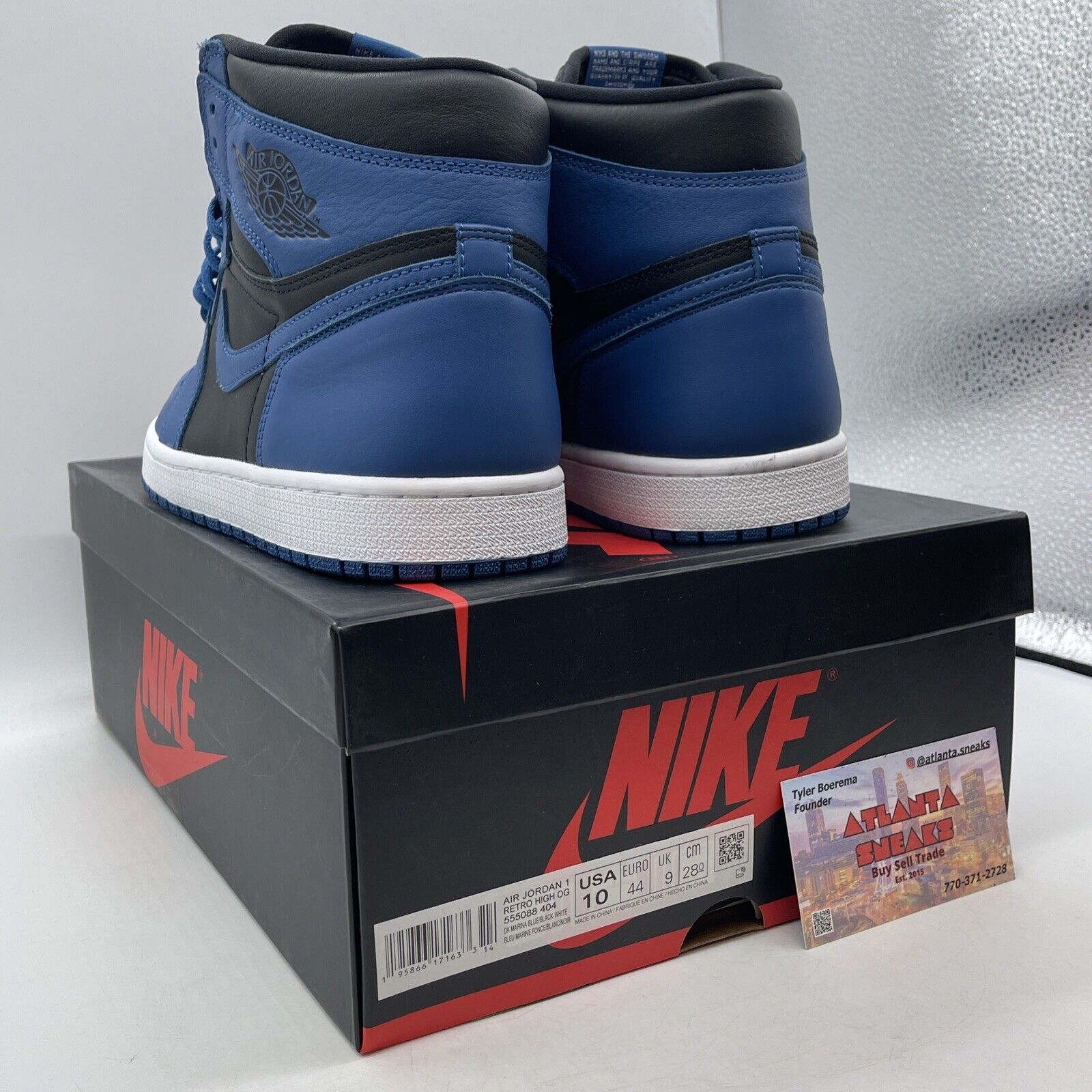Size 10 - Jordan 1 Retro OG High Dark Marina Blue Black Leather (555088-404)