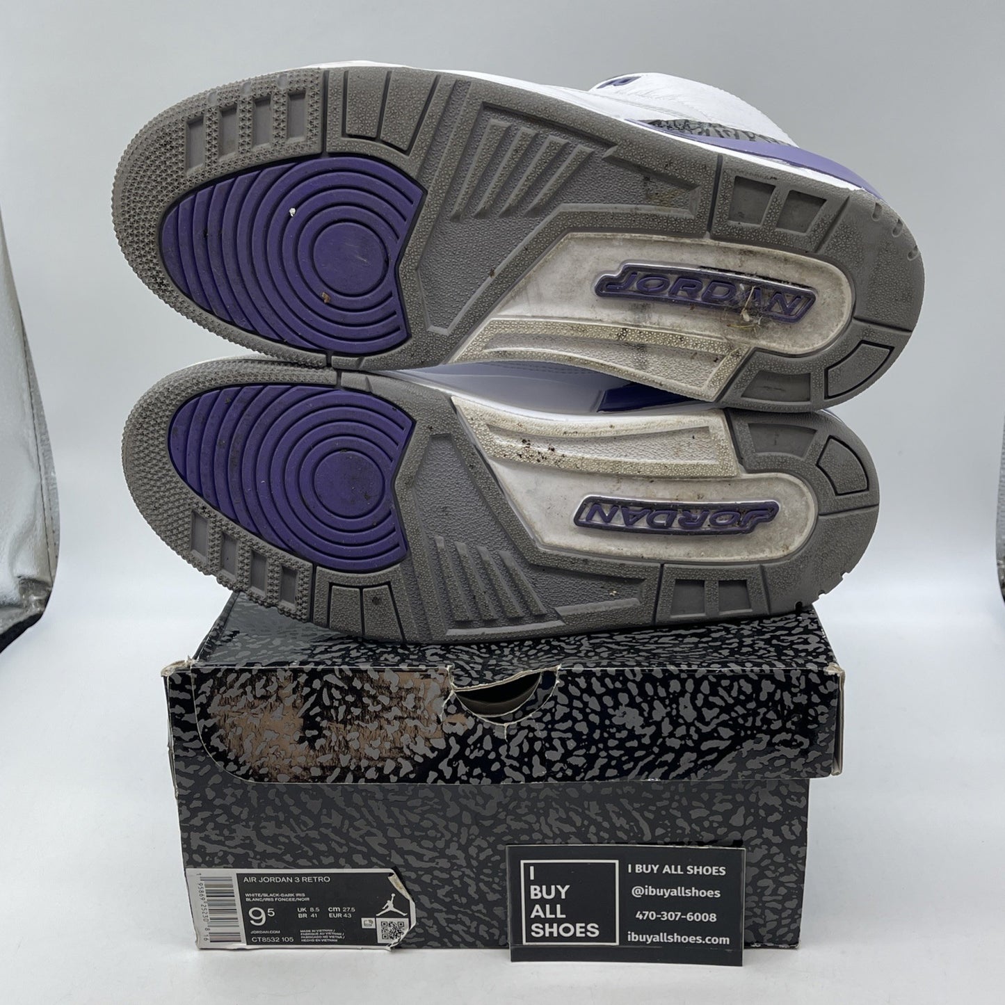Size 9.5 - Jordan 3 Retro Mid Dark Iris White Purple Grey Suede (CT8532-105)