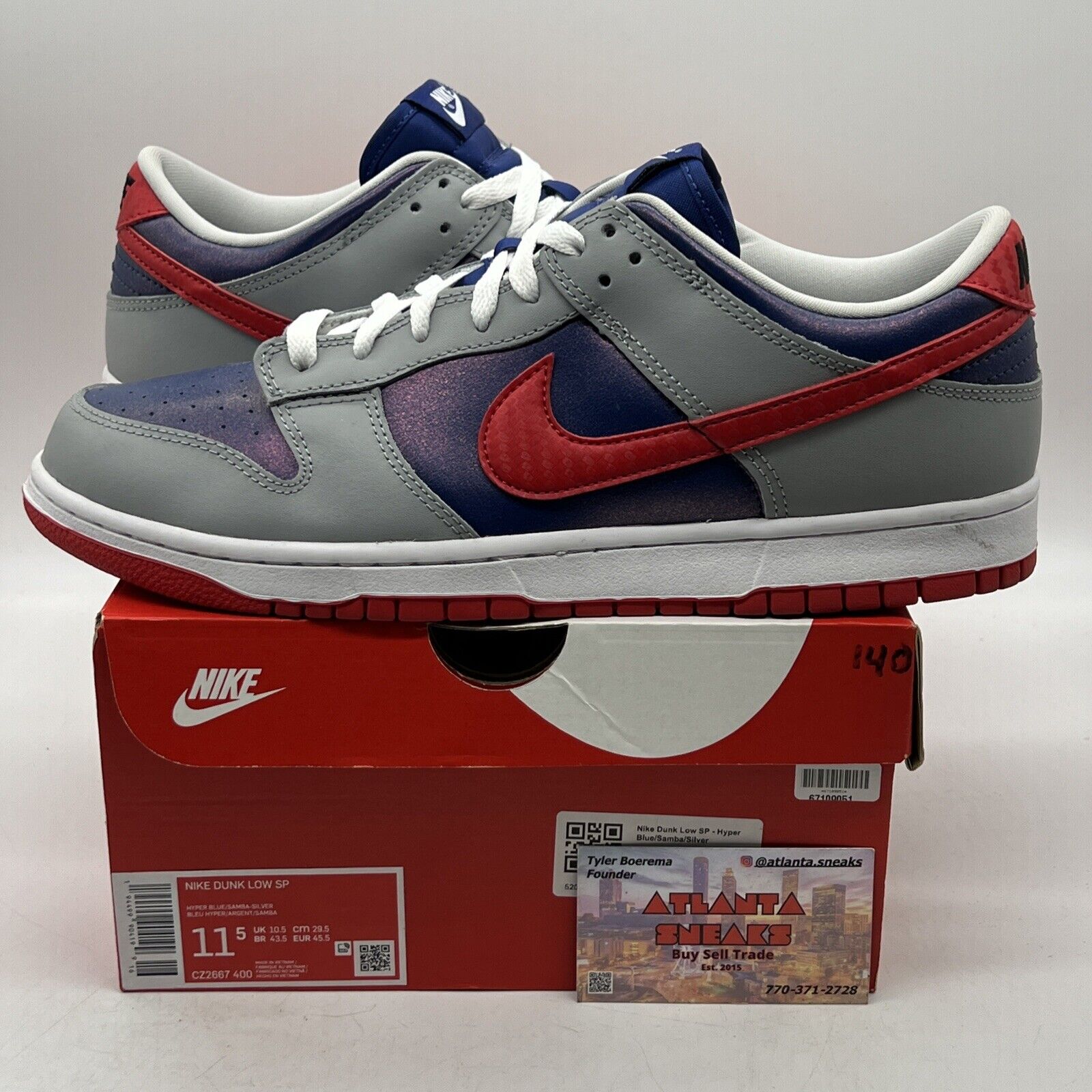 Size 11.5 - Nike Dunk Retro 2020 Low Samba Red Navy Grey Leather (CZ2667-400)