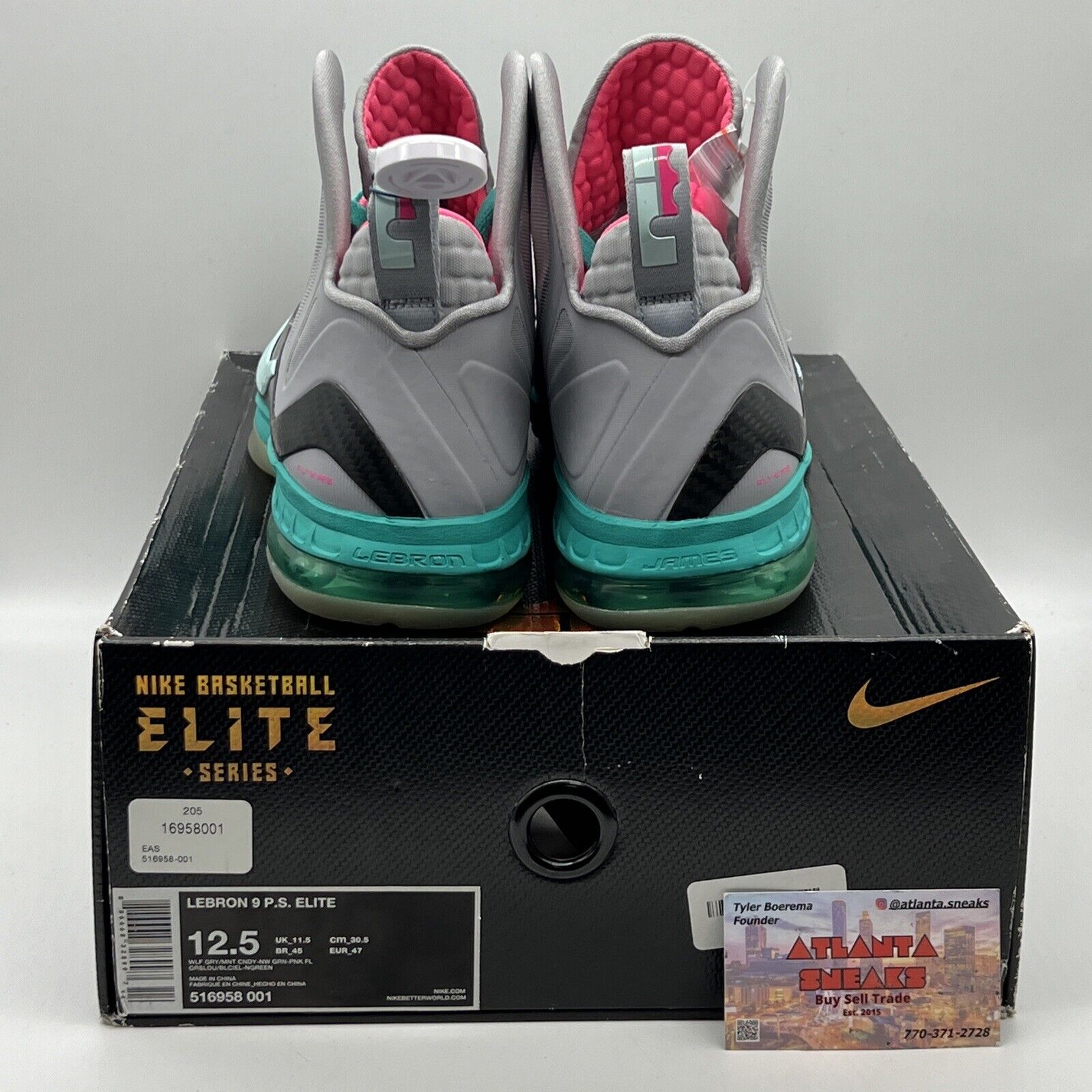 Size 12.5 - Nike LeBron 9 P.S. Elite South Beach Grey Black Pink brand New DS