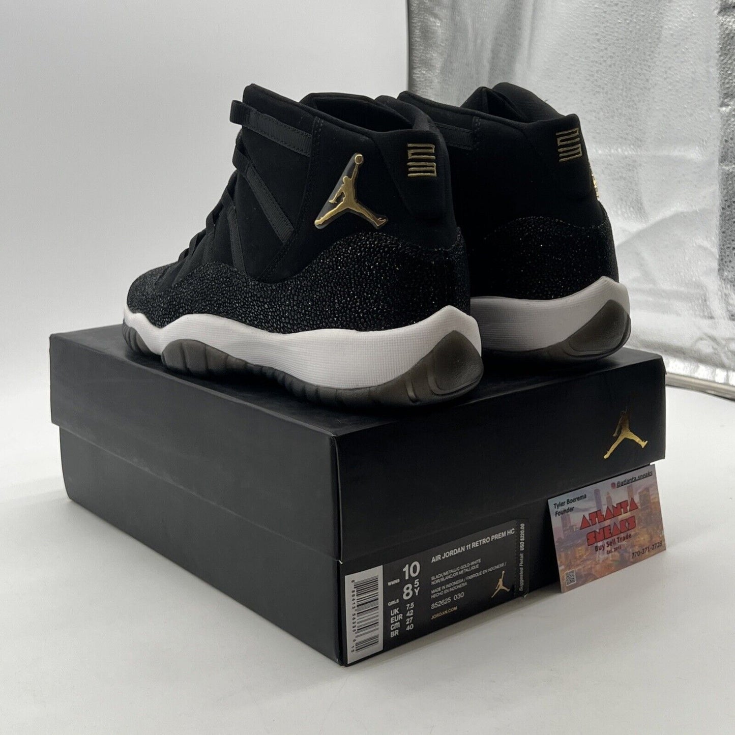 Size 8.5Y -Nike Air Jordan 11 XI Retro Premium 'Heiress' Black Gold (852625-030)