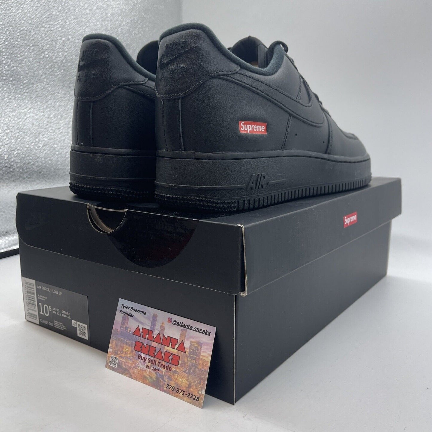 Size 10.5 - Nike Air Force 1 Low x Supreme Box Logo Black Leather (CU9225-001)