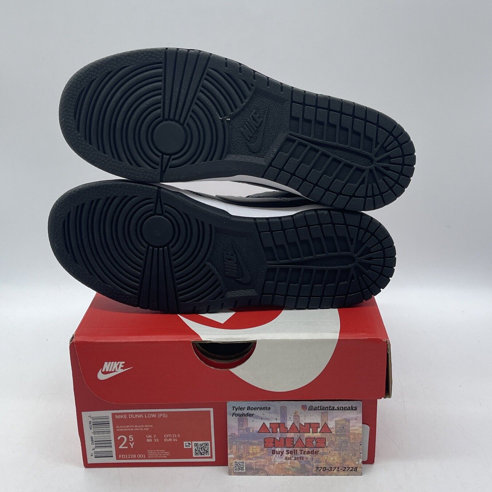 Size 2.5Y - Nike Dunk Low Black Panda 2.0 White Leather (FD1228-001)