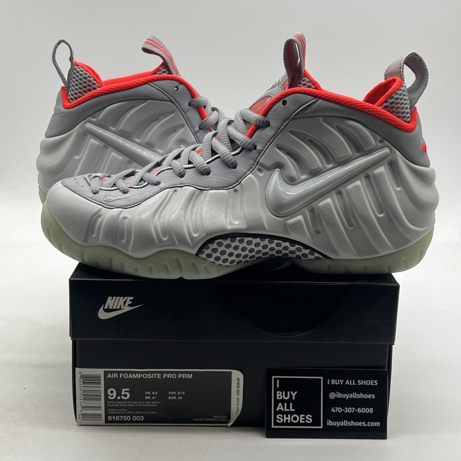 Size 9.5 - Nike Air Foamposite Pro Premium Pure Platinum (616750-003)