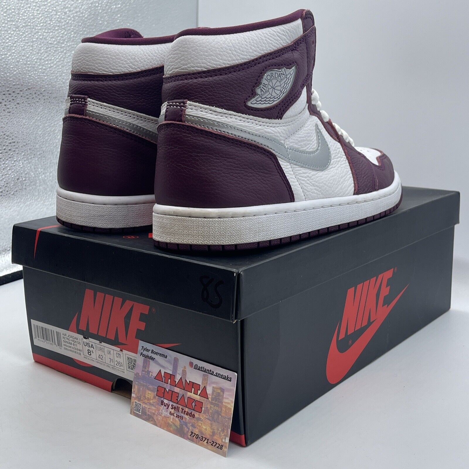 Size 8.5 - Jordan 1 Retro High OG Bordeaux White Silver Leather (555088-611)