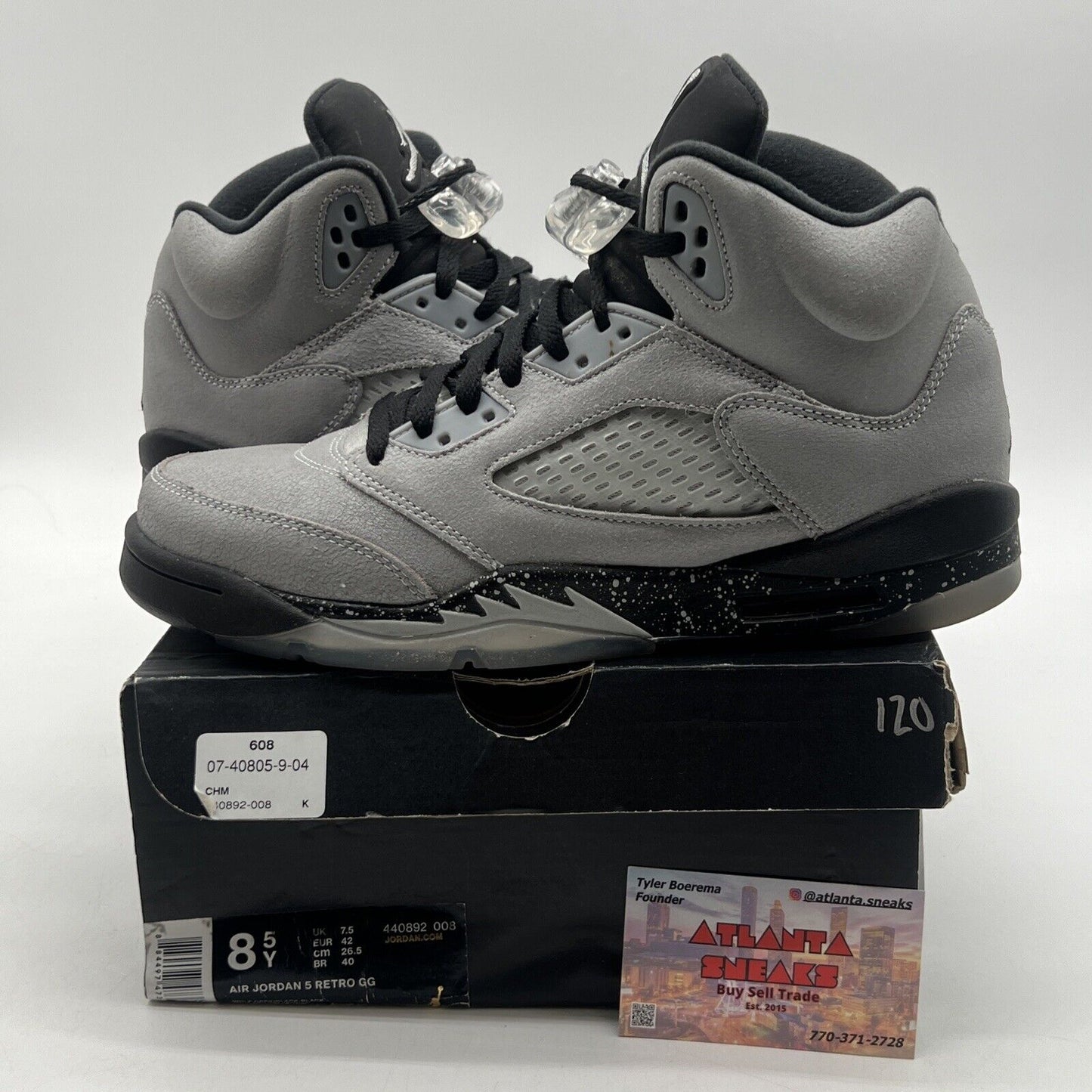 Size 8.5Y - Jordan 5 Retro Mid Wolf Grey - (440892-008) Black