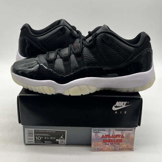 Size 10.5 - Jordan 11 Retro Low 72-10 Black White Red Leather (AV2187-001)