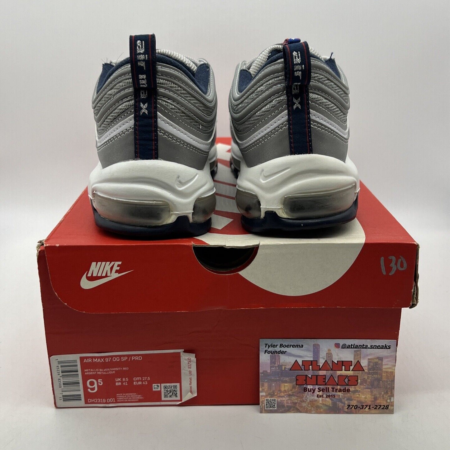 Size 9.5 - Nike Air Max 97 OG SP Puerto Rico Silver Red Leather Navy DH2319-001