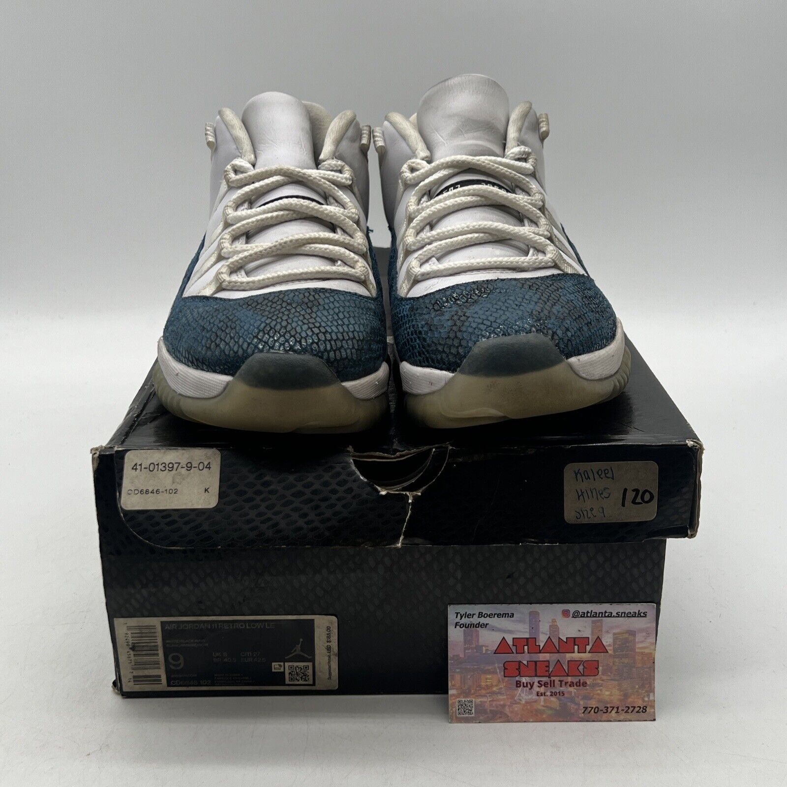 Size 9 - Jordan 11 Retro Low Snakeskin 2019 White Leather Blue (CD6846-102)