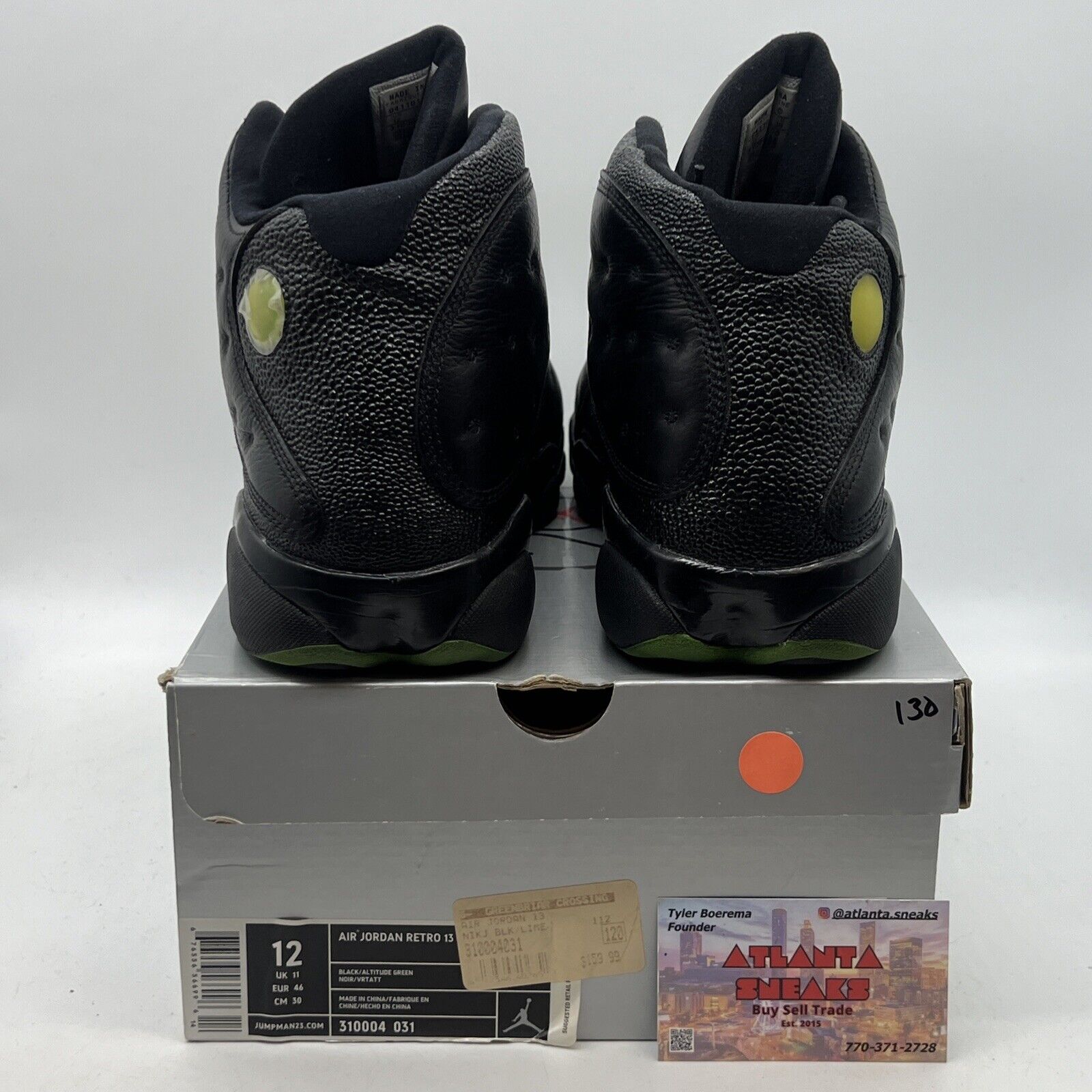 Size 12 - Air Jordan 13 Retro 2005 Altitude Black Green Leather (310004-031)