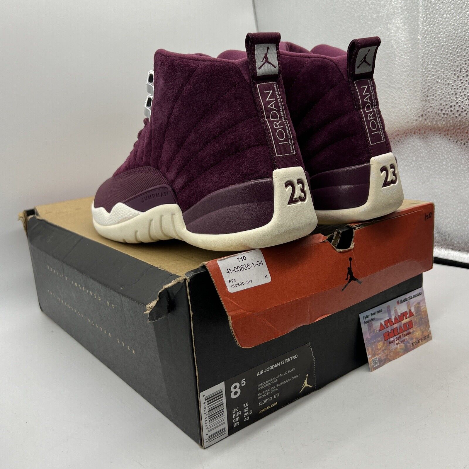 Size 8.5 - Air Jordan 12 Retro Bordeaux White Suede (130690-617)