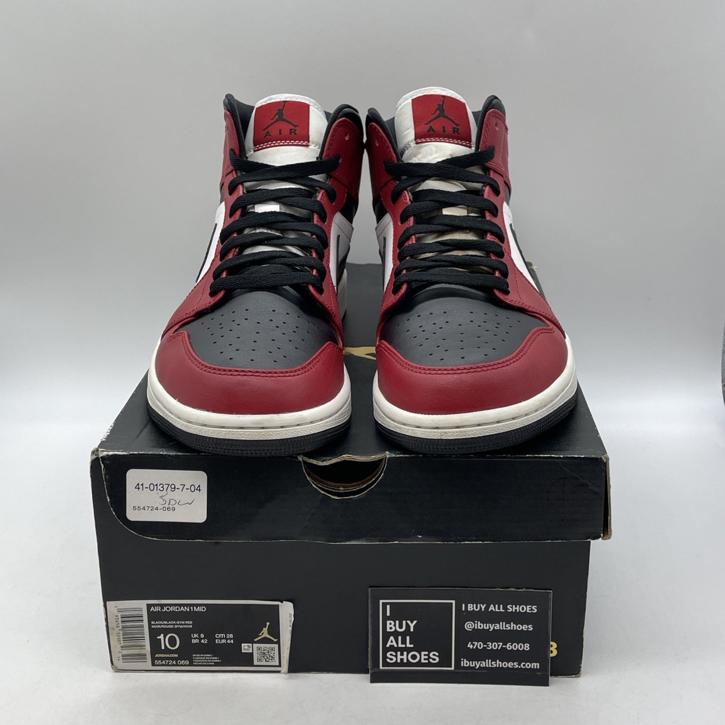 Size 10 - Jordan 1 Mid Chicago Black Toe White Red Leather (554724-069)
