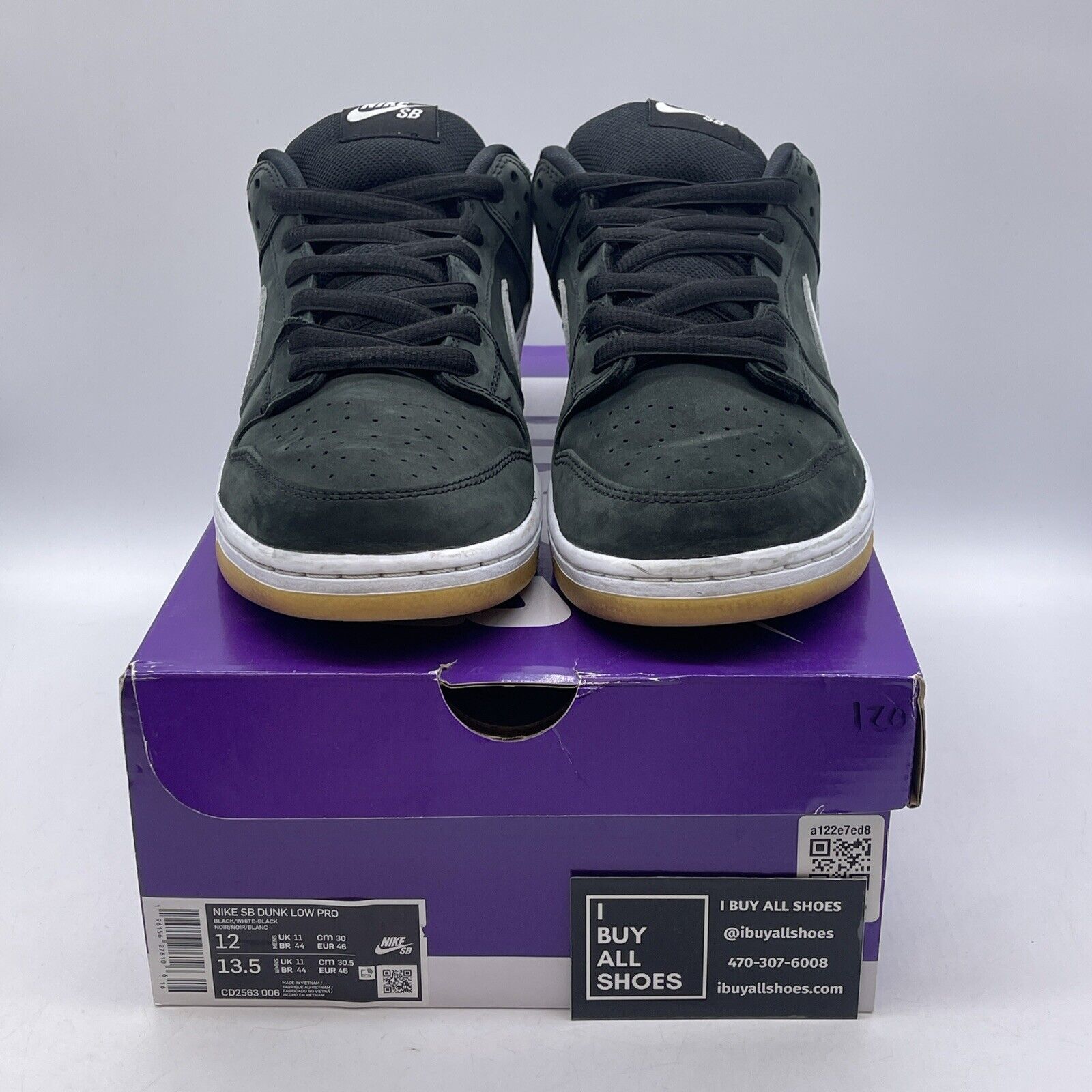Size 12 - Nike Dunk Low SB Black Gum White Suede Leather (CD2563-006)