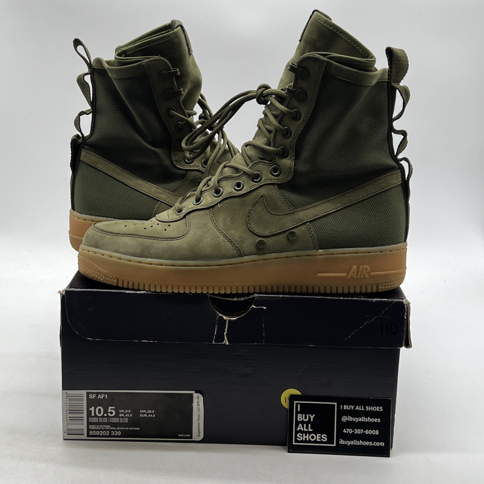 Size 10.5 - Nike SF Air Force 1 Faded Olive (859202-339)