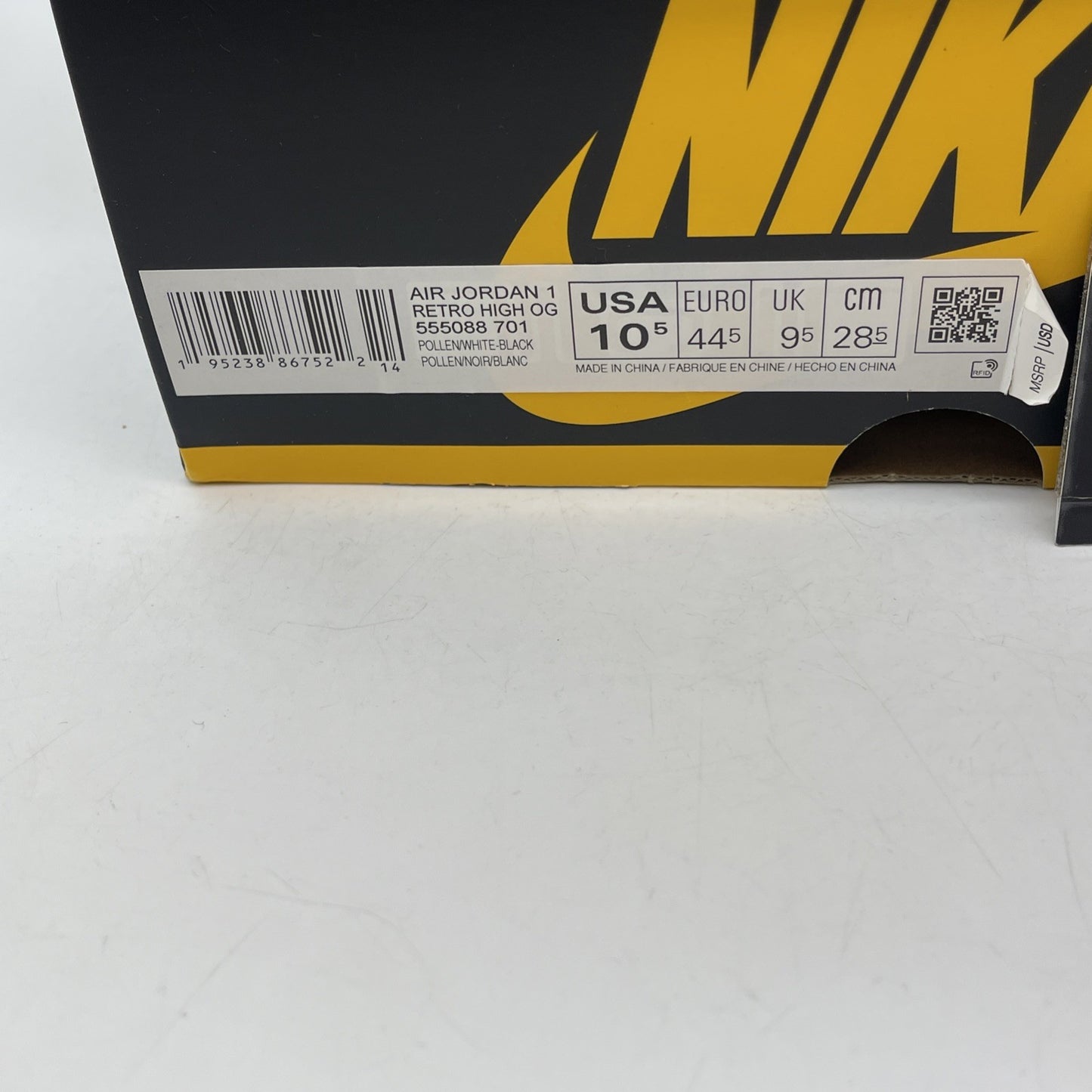 Size 10.5 - Air Jordan 1 Retro OG High Pollen Yellow Black Suede (555088-701)