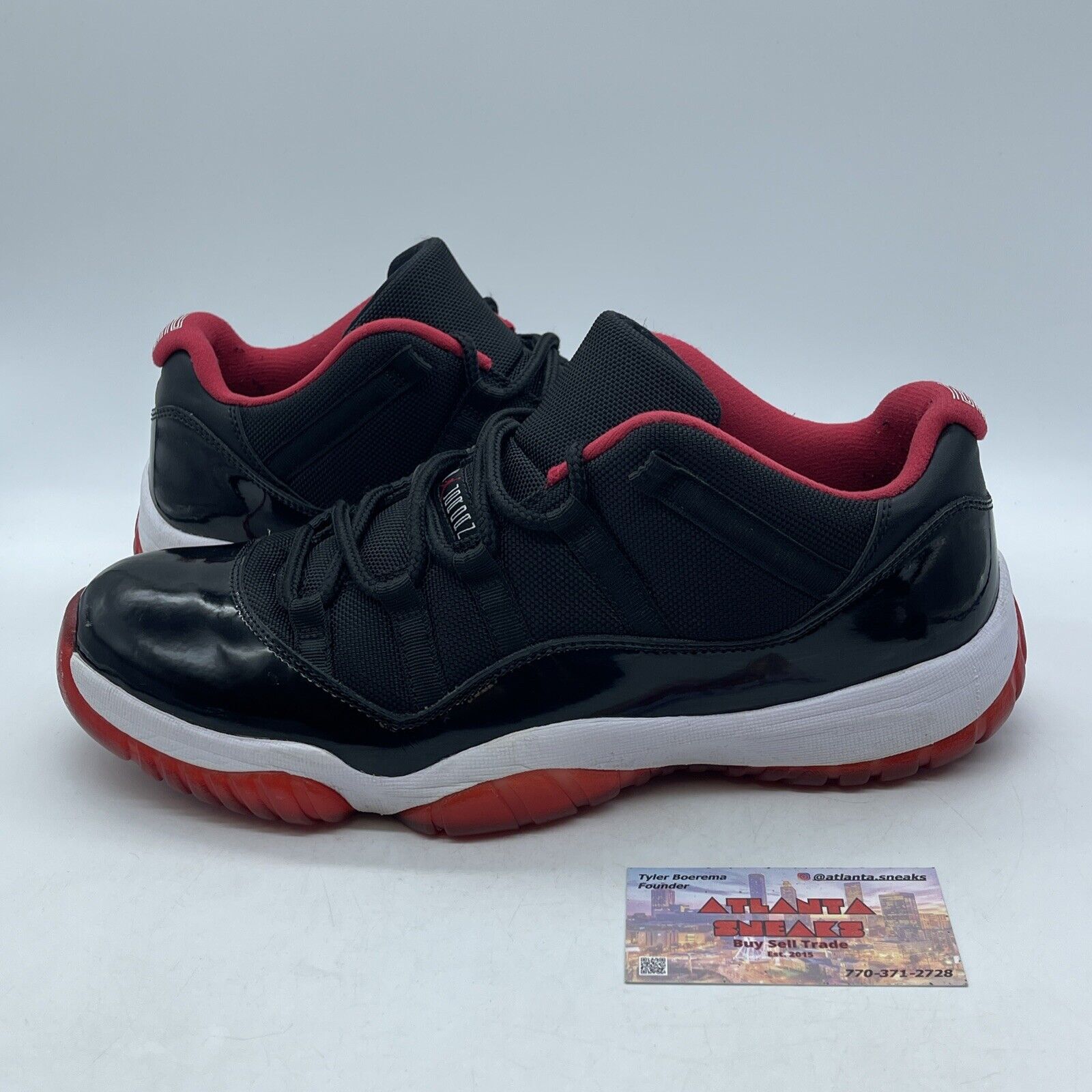 Size 12 - Air Jordan 11 Retro 2015 Low Bred Black Red White Leather (528895-012)