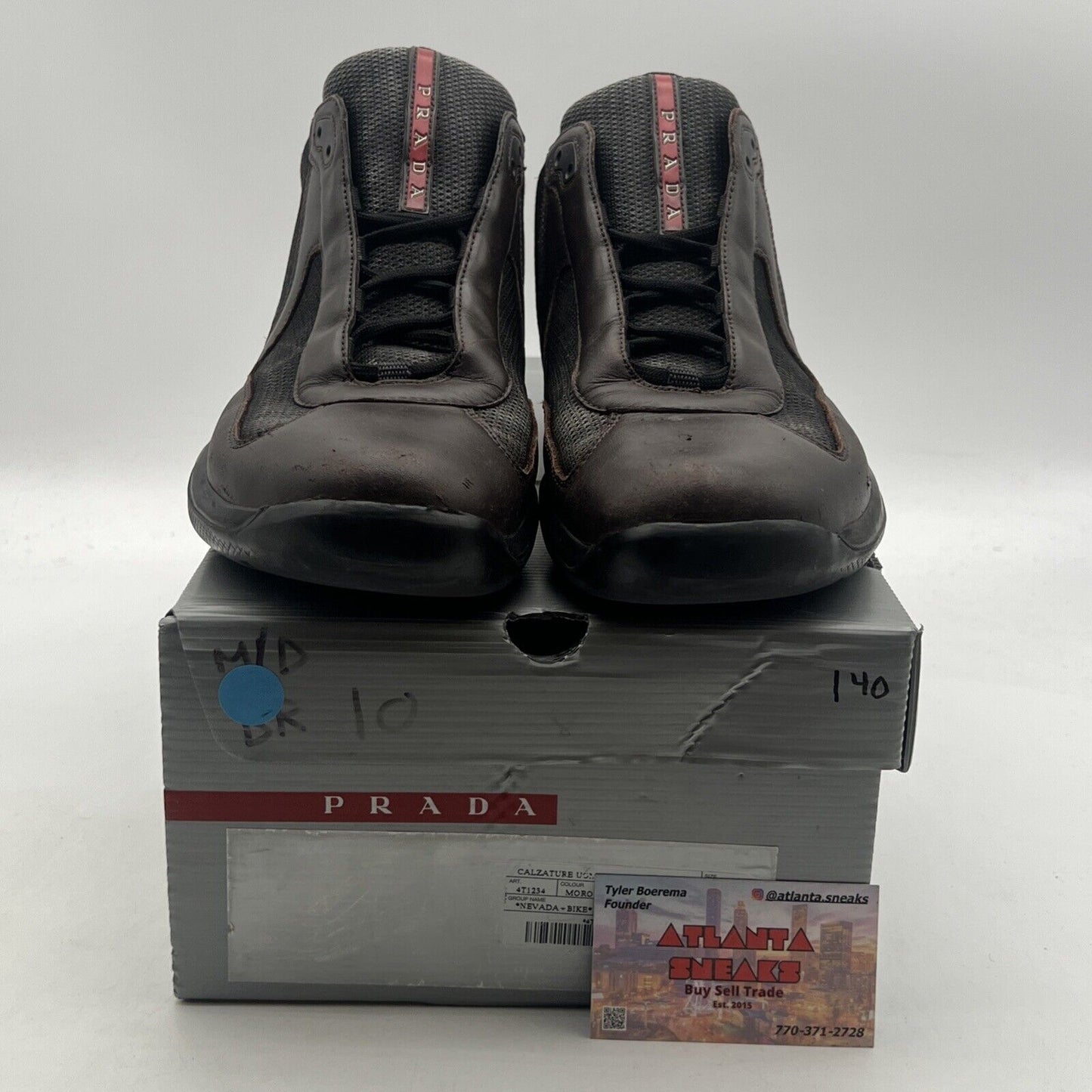 Size 10 PRADA Americas Cup Sneakers Shoes Brown Leather Mesh Shoes (4T1234)
