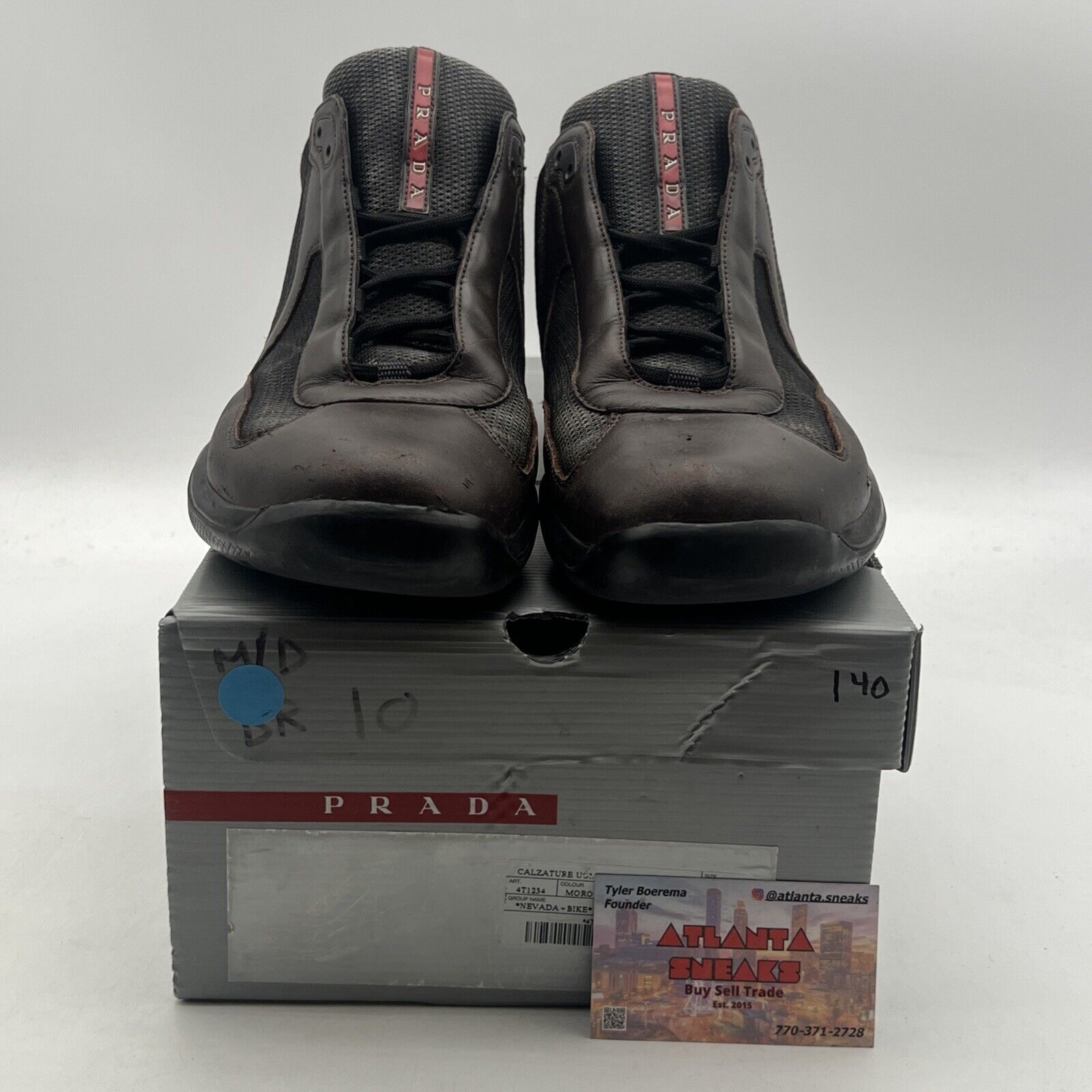 Size 10 PRADA Americas Cup Sneakers Shoes Brown Leather Mesh Shoes (4T1234)