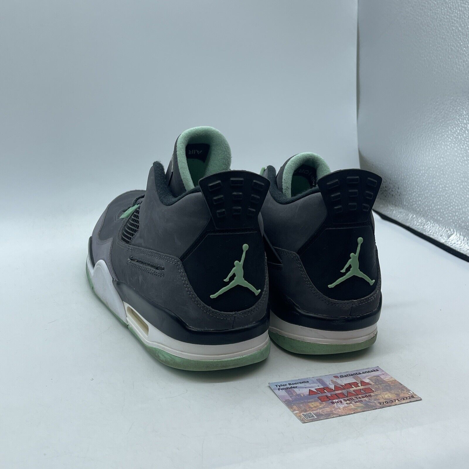 Size 11 - Jordan 4 Retro Green Glow Grey Suede Black White Leather (308497-033)