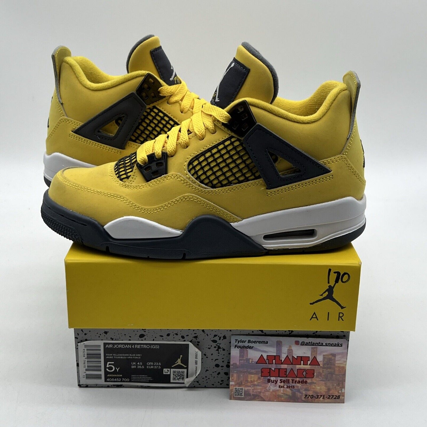 Size 5 - Jordan 4 Retro GS Tour Yellow 2021 - Suede Grey  (408452-700)