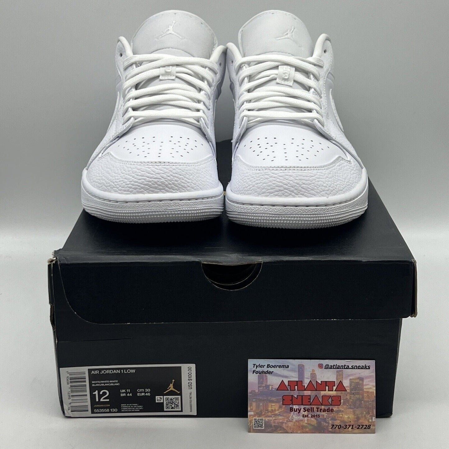 Size 12 - Jordan 1 Low Triple White 2020 Brand New Og All