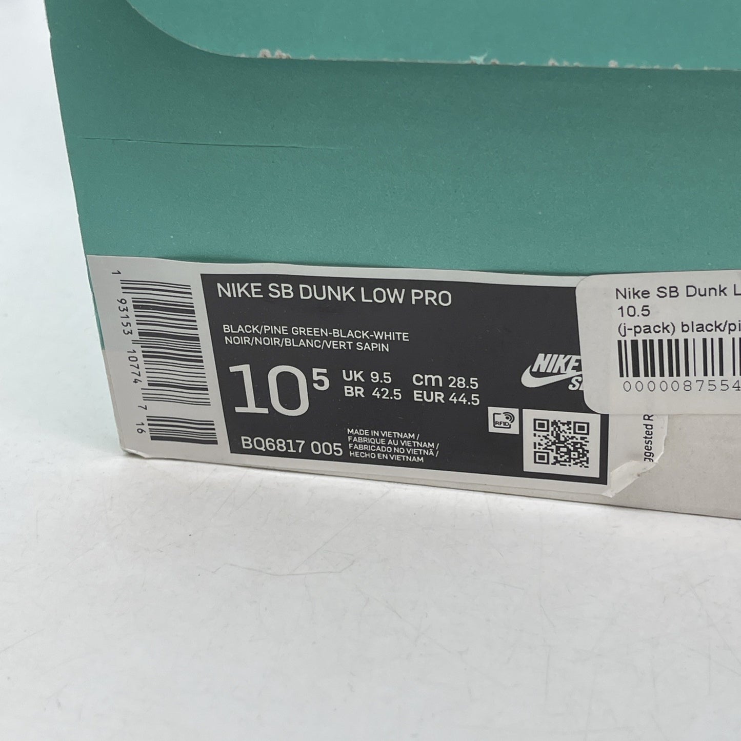 Size 10.5 - Nike Dunk Pro SB Low Black Pine (BQ6817-005)