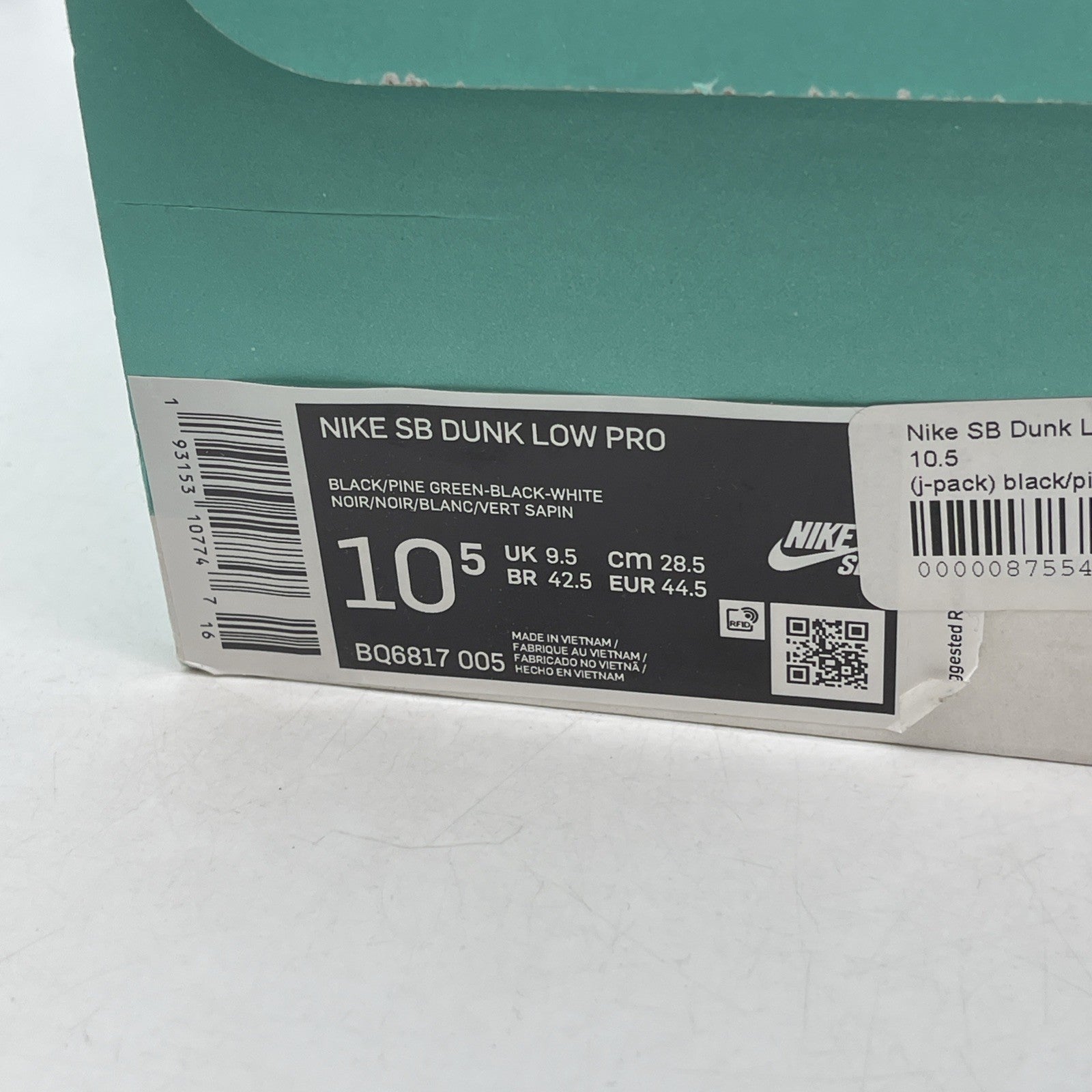 Size 10.5 - Nike Dunk Pro SB Low Black Pine (BQ6817-005)