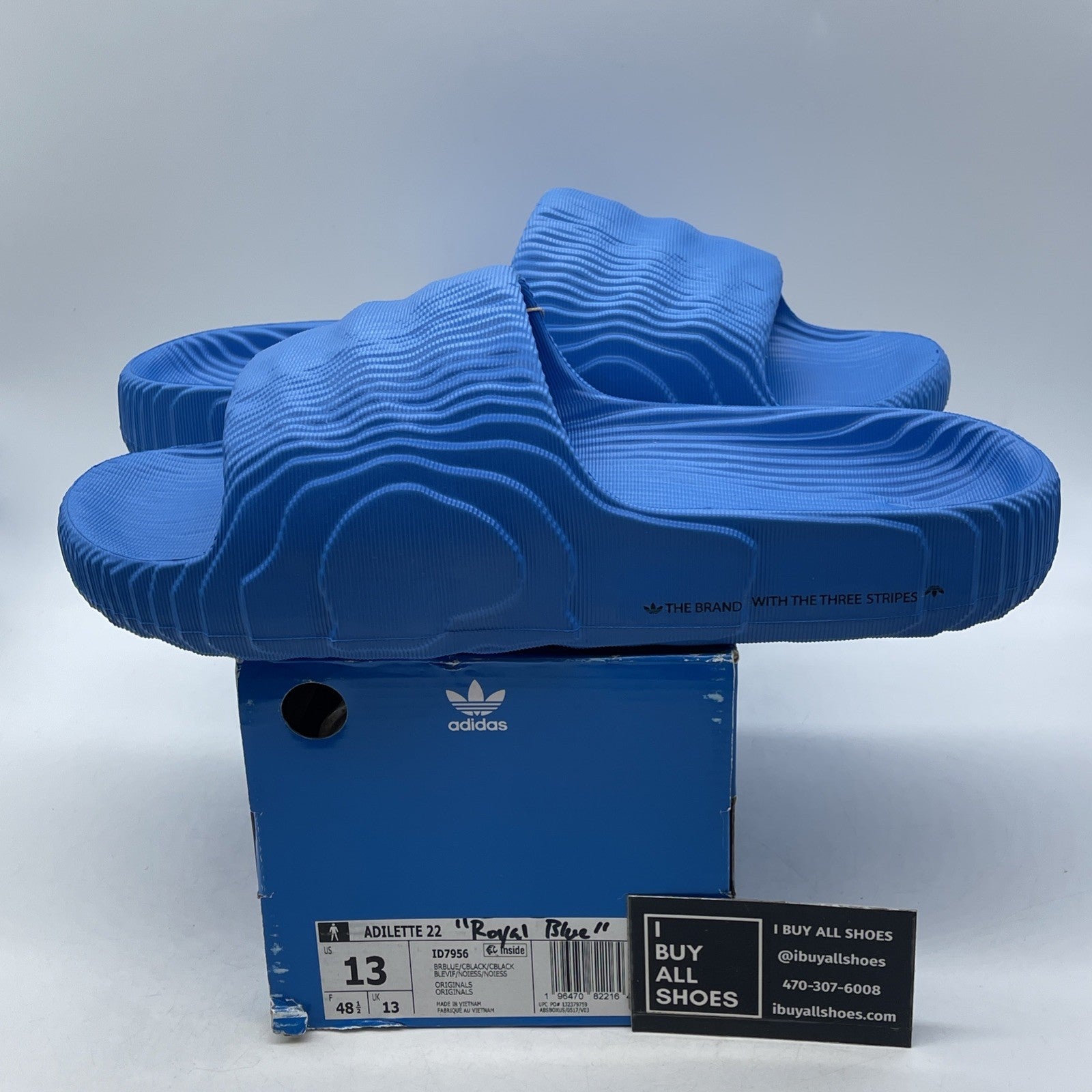 Size 13 - adidas Originals Adilette 22 Slides Black Blue (ID7956)