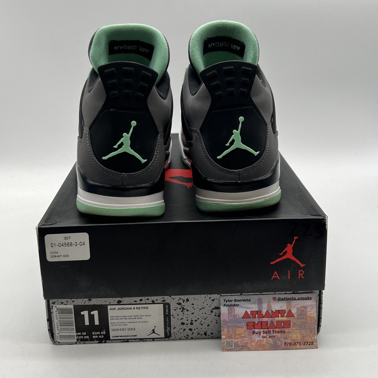 Size 11 - Jordan 4 Retro Green Glow 2013 Grey White Black Suede (308497-033)