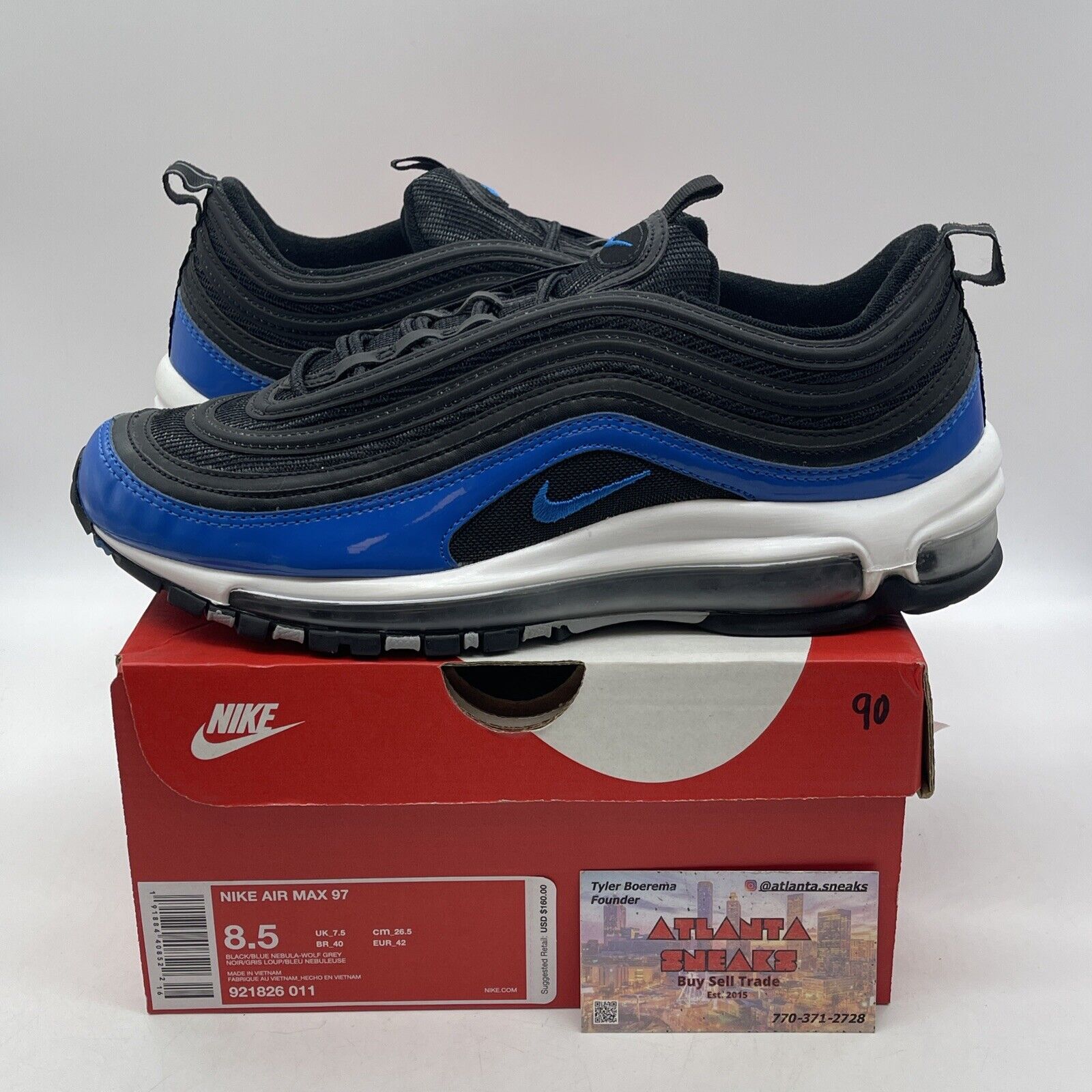 Size 8.5 - Nike Air Max 97 Blue Nebula Black White Leather Suede (921826-011)