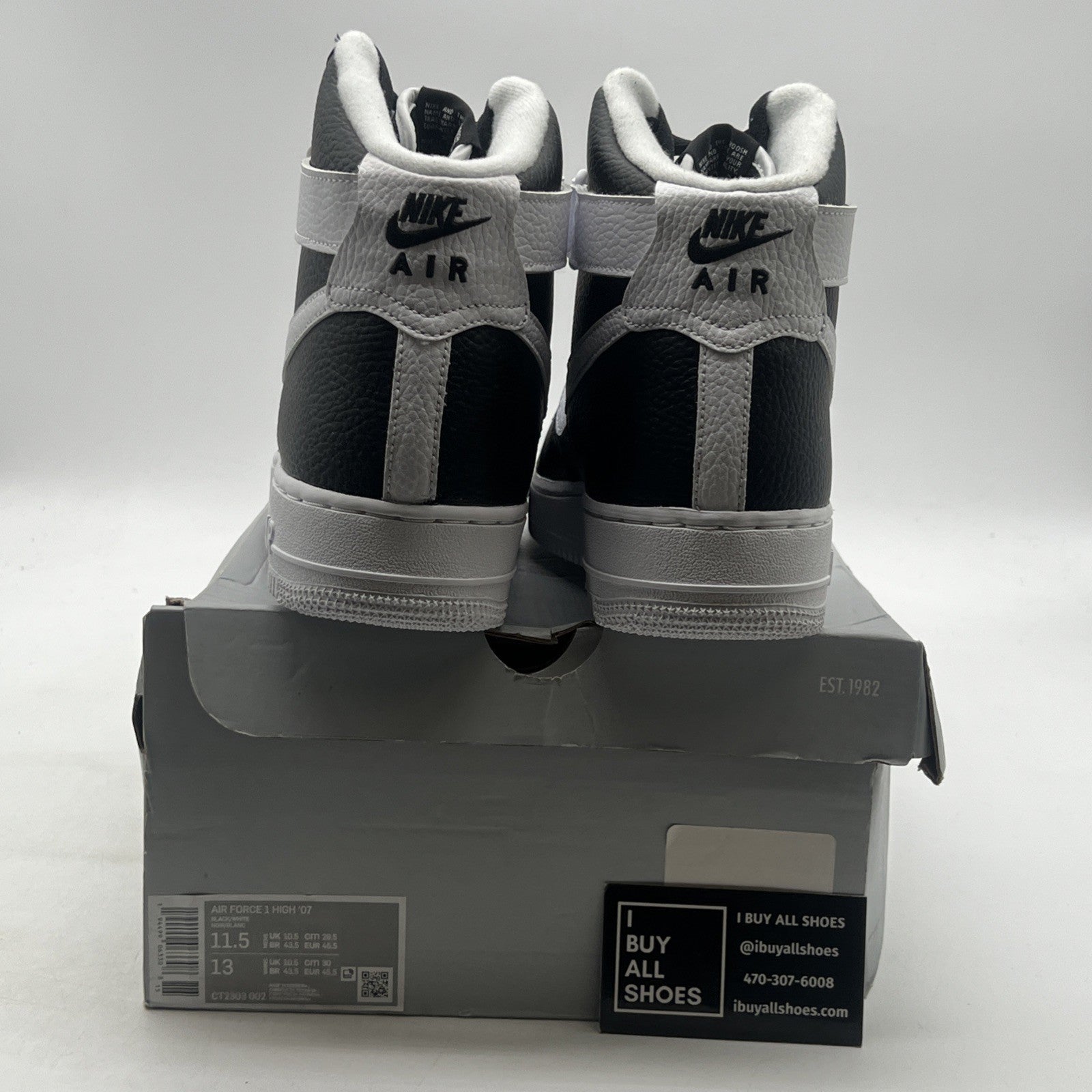 Size 11.5 - Nike Air Force 1 '07 High Black White (CT2303-002)