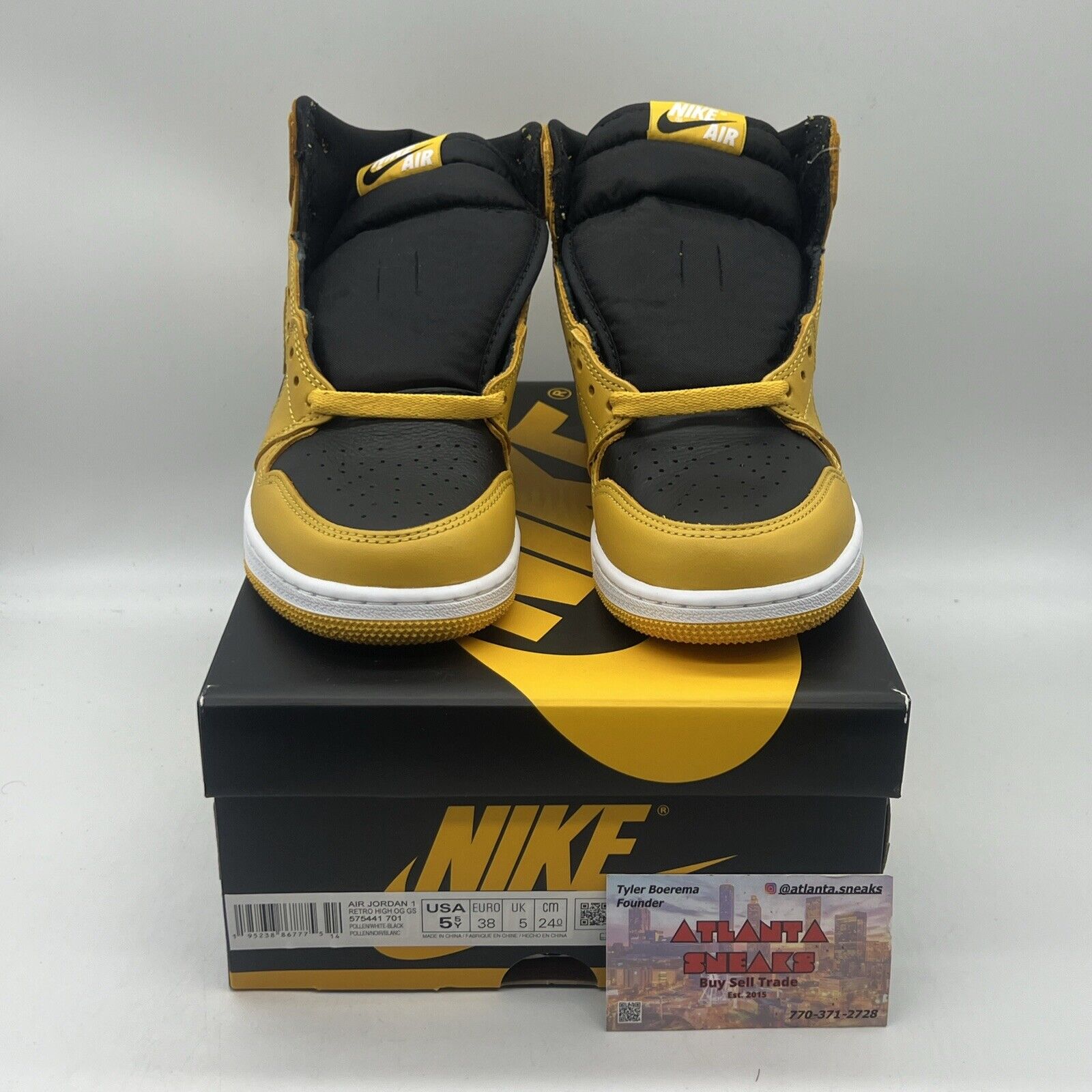 Size 5.5Y - Jordan 1 Retro OG High Pollen Brand New Og All Leather Black Yellow