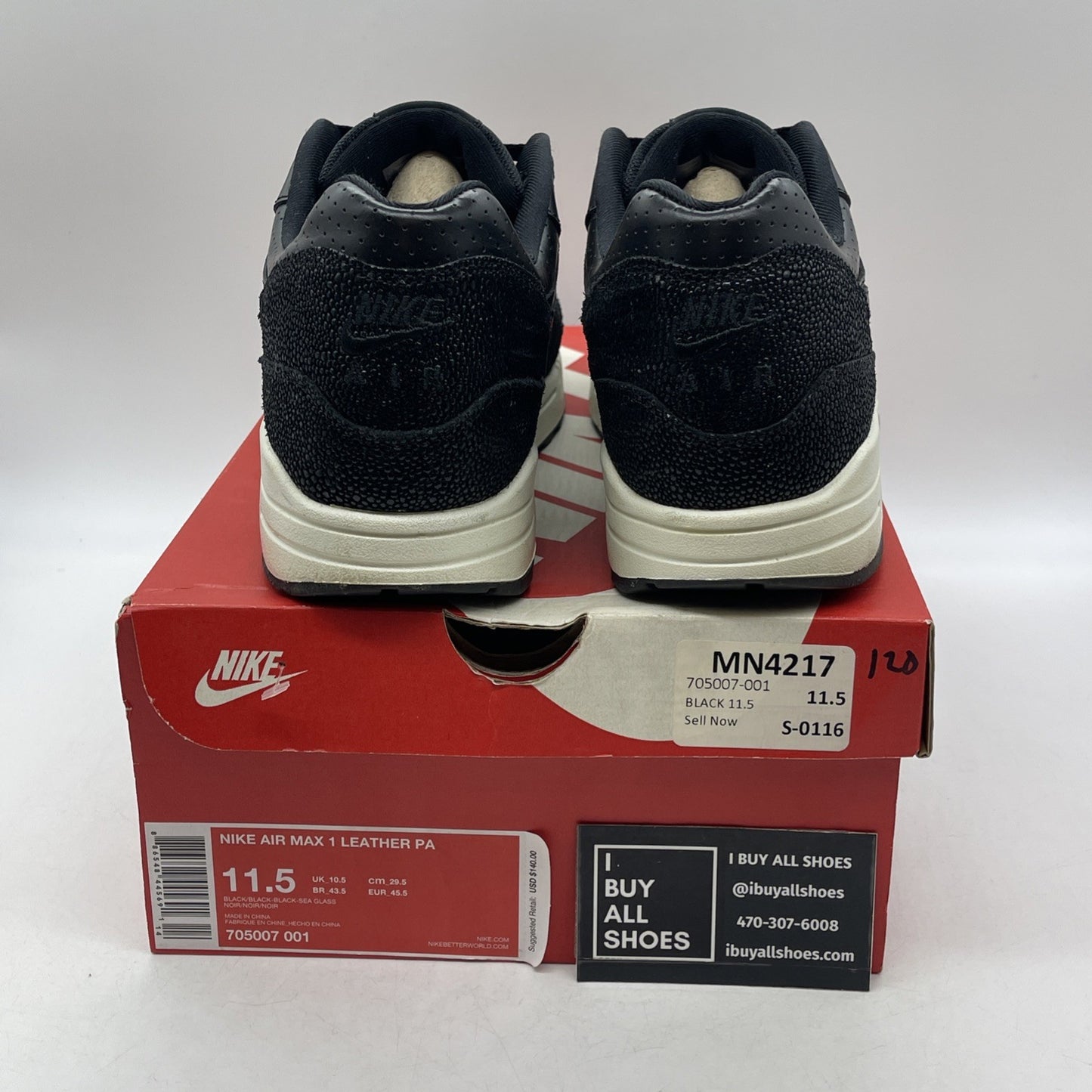Size 11.5 - Nike Air Max 1 Leather Pa Caviar (705007-001)