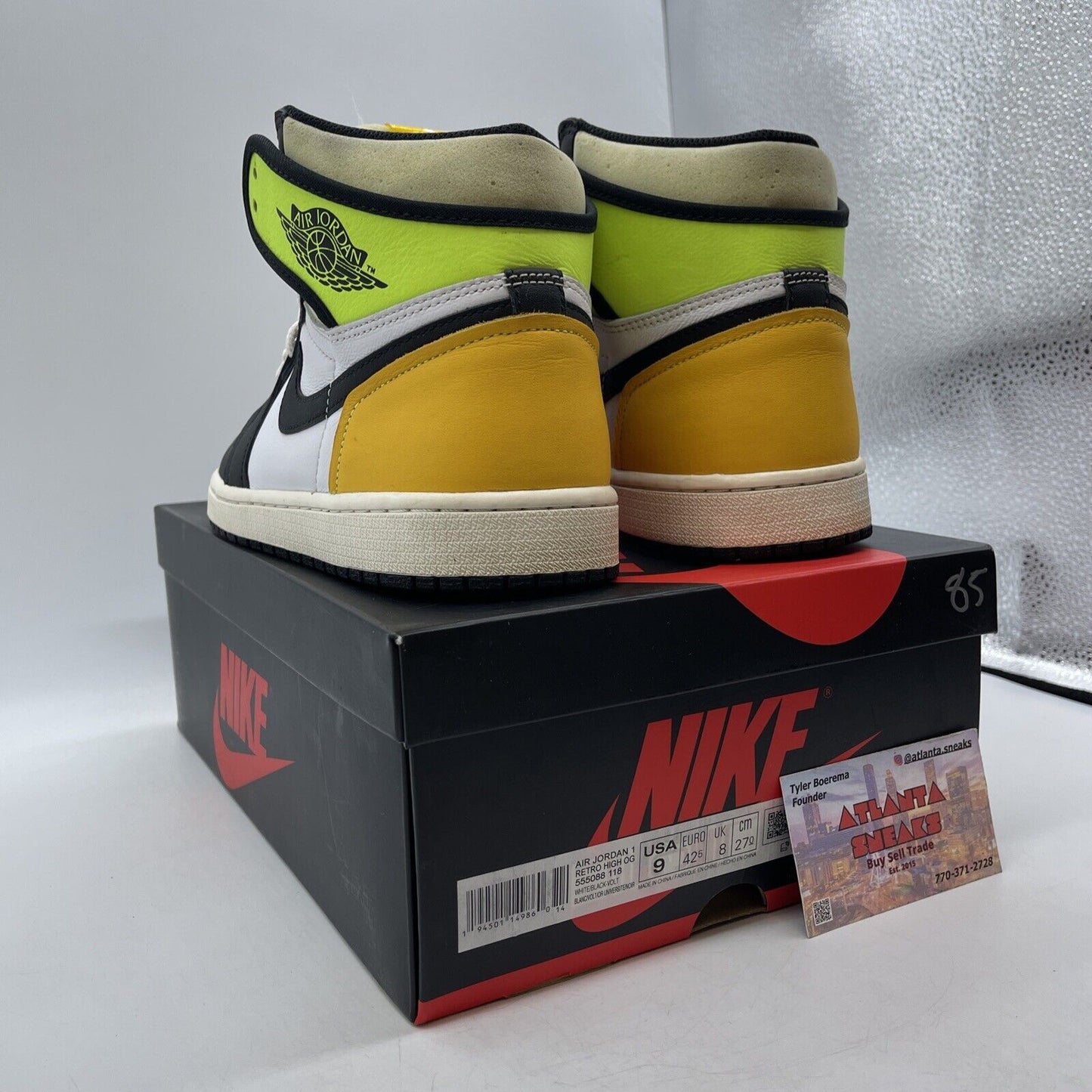 Size 9 - Jordan 1 Retro High OG Volt White Black Yellow Leather (555088-118)