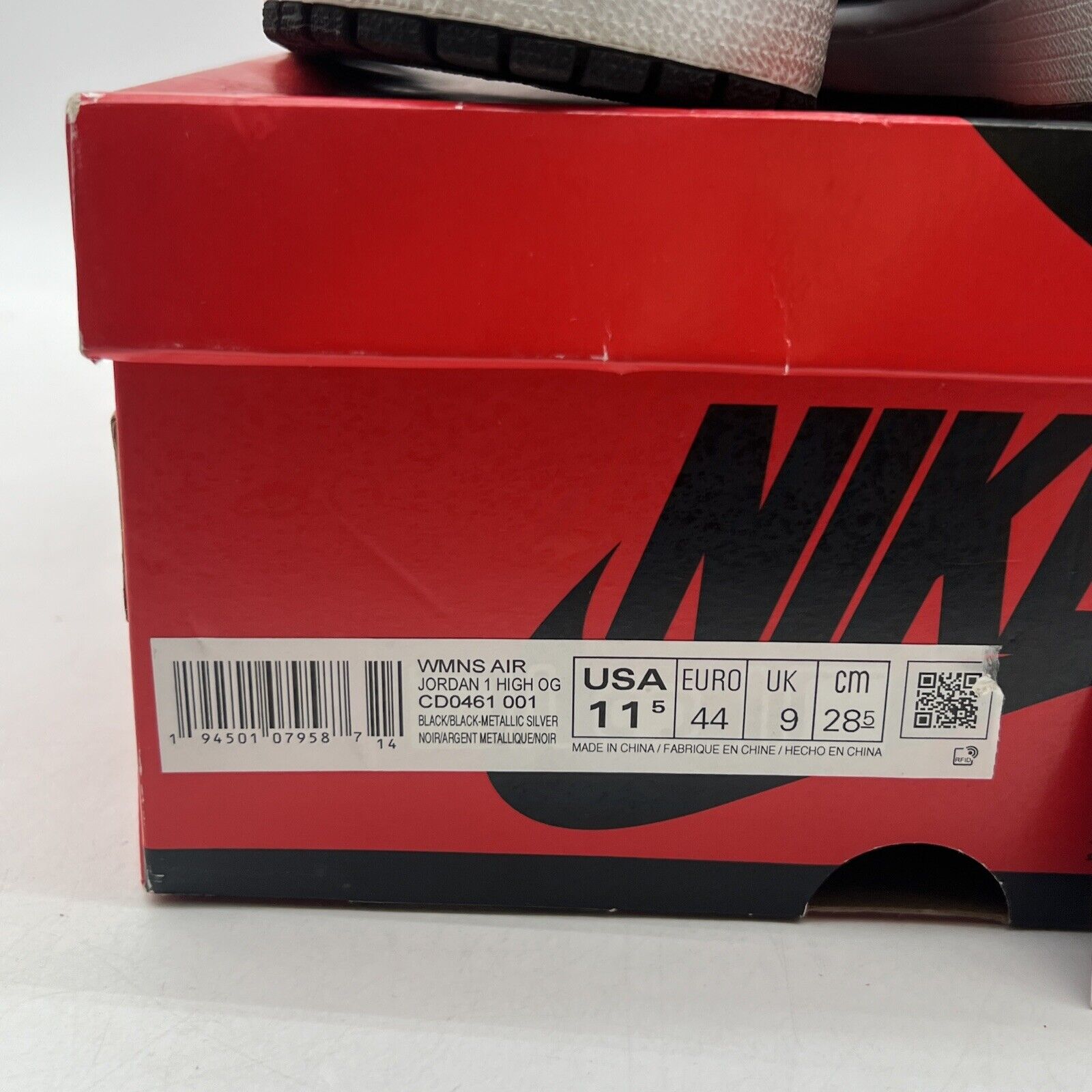 Size 11.5 - Jordan 1 High OG Metallic Silver Black White Leather (CD0461-001)
