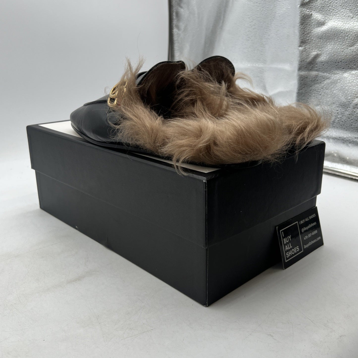Size 10.5G - GUCCI Donnie Double GG Web Mule Flat Black Leather
