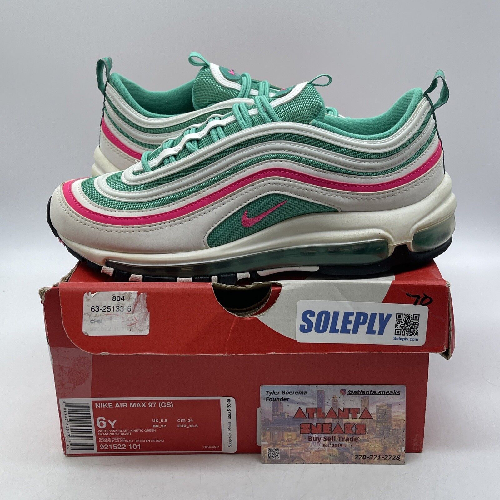 Size 6Y (GS) - Nike Air Max 97 Low South Beach  Green Pink White (921522-101)