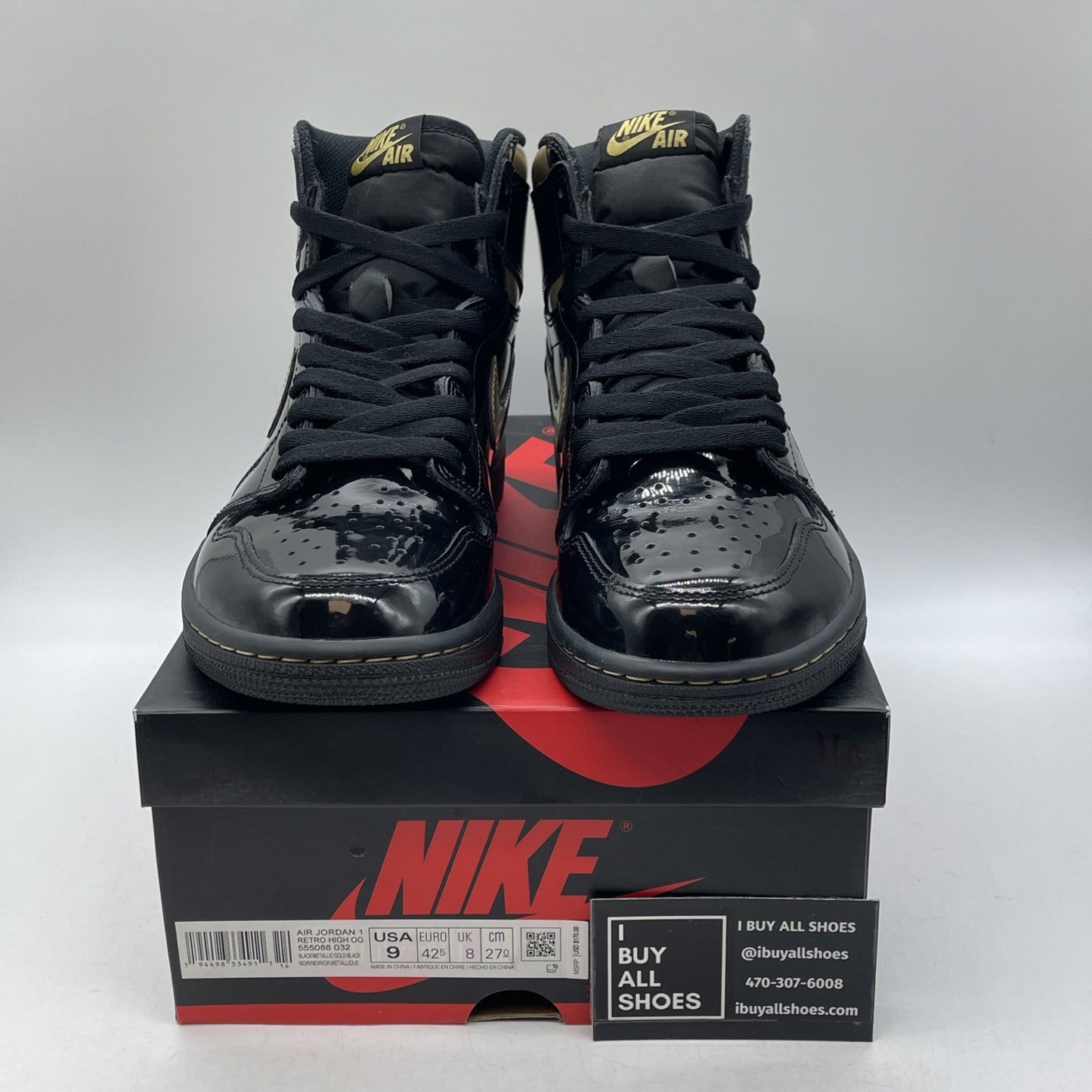 Size 9 - Jordan 1 Black Metallic Gold Leather (555088-032)