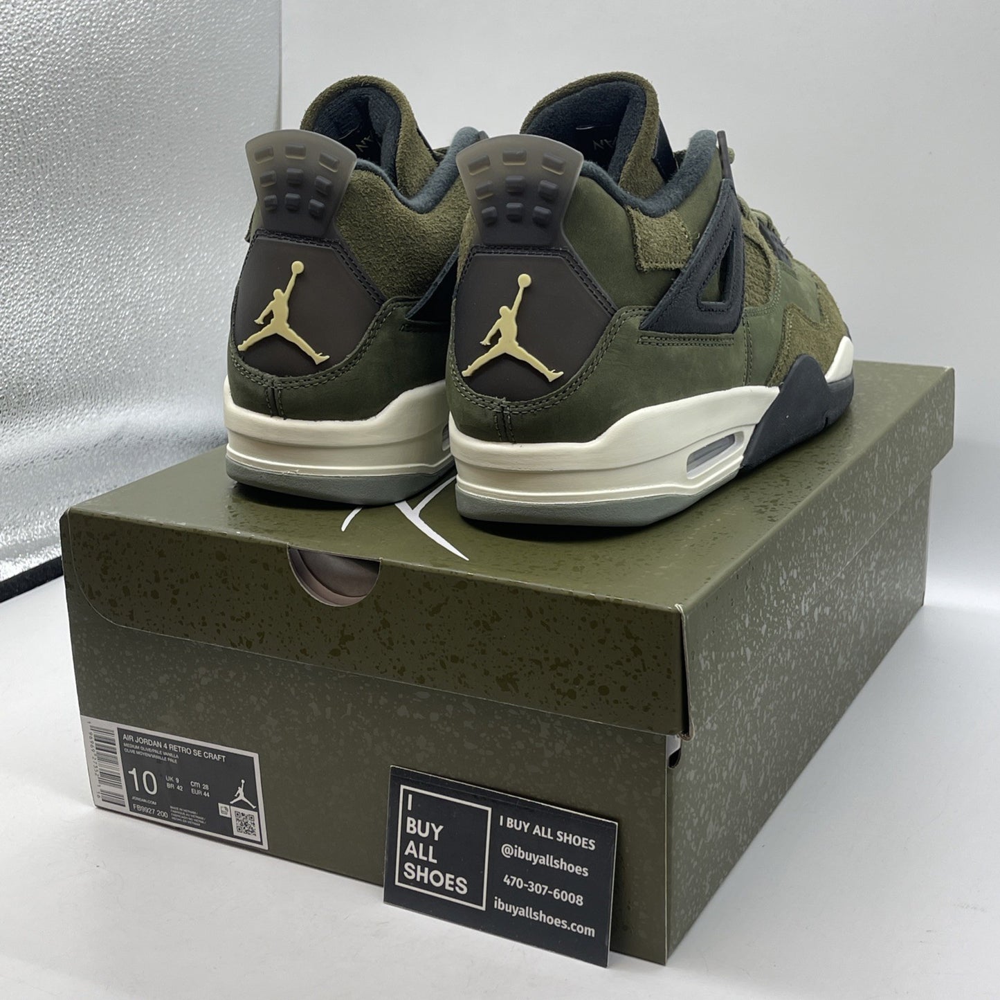 Size 10 - Jordan 4 SE Retro Low Craft - Olive Black Suede Leather (FB9927-200)