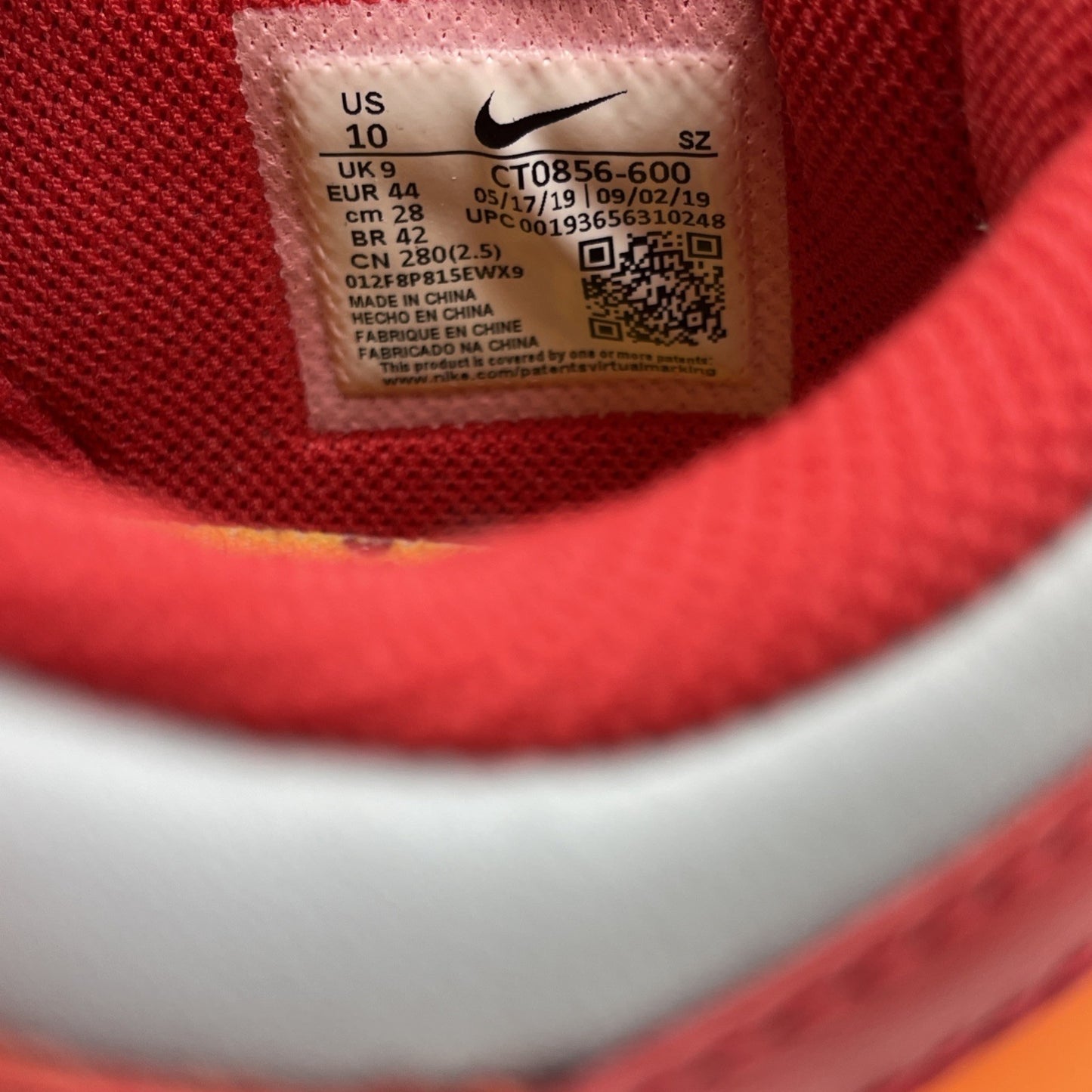 Size 10 - Nike Dunk Low x OFF-WHITE University Red Grey Leather (CT0856-600)